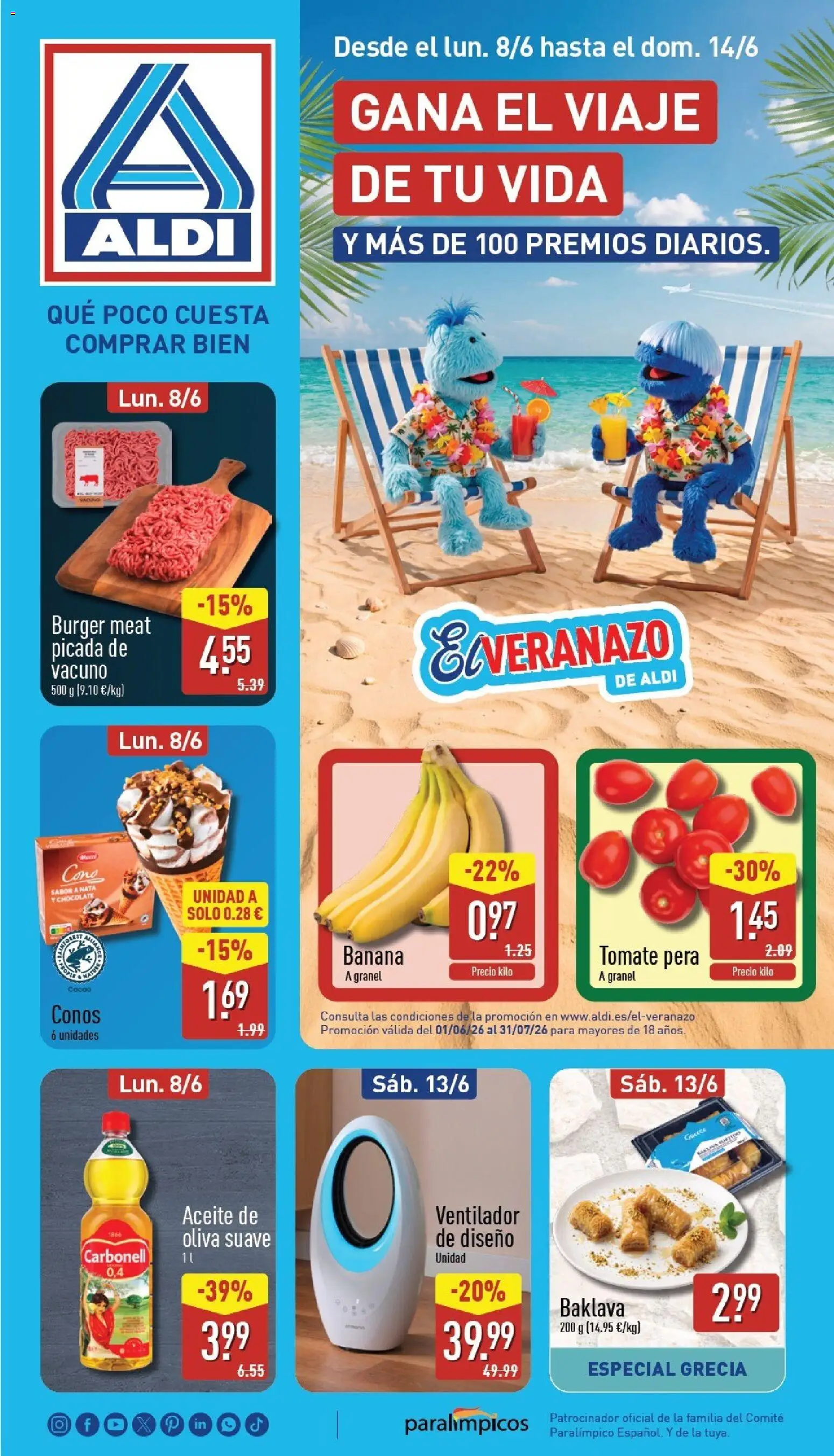 Aldi folleto Península │ válido desde el 08.06.2026 | Página: 1 | Productos: Aceite, Chocolate, Aceite de oliva, Ventilador