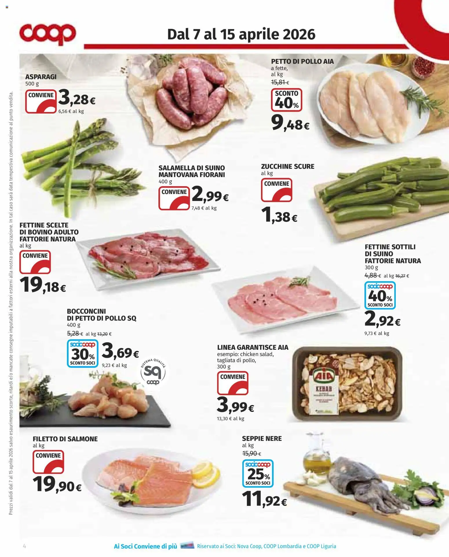 Volantino COOP del 07.04.2026 | Pagina: 4 | Prodotti: Petto di Pollo, Salamella, Data, Zucchine