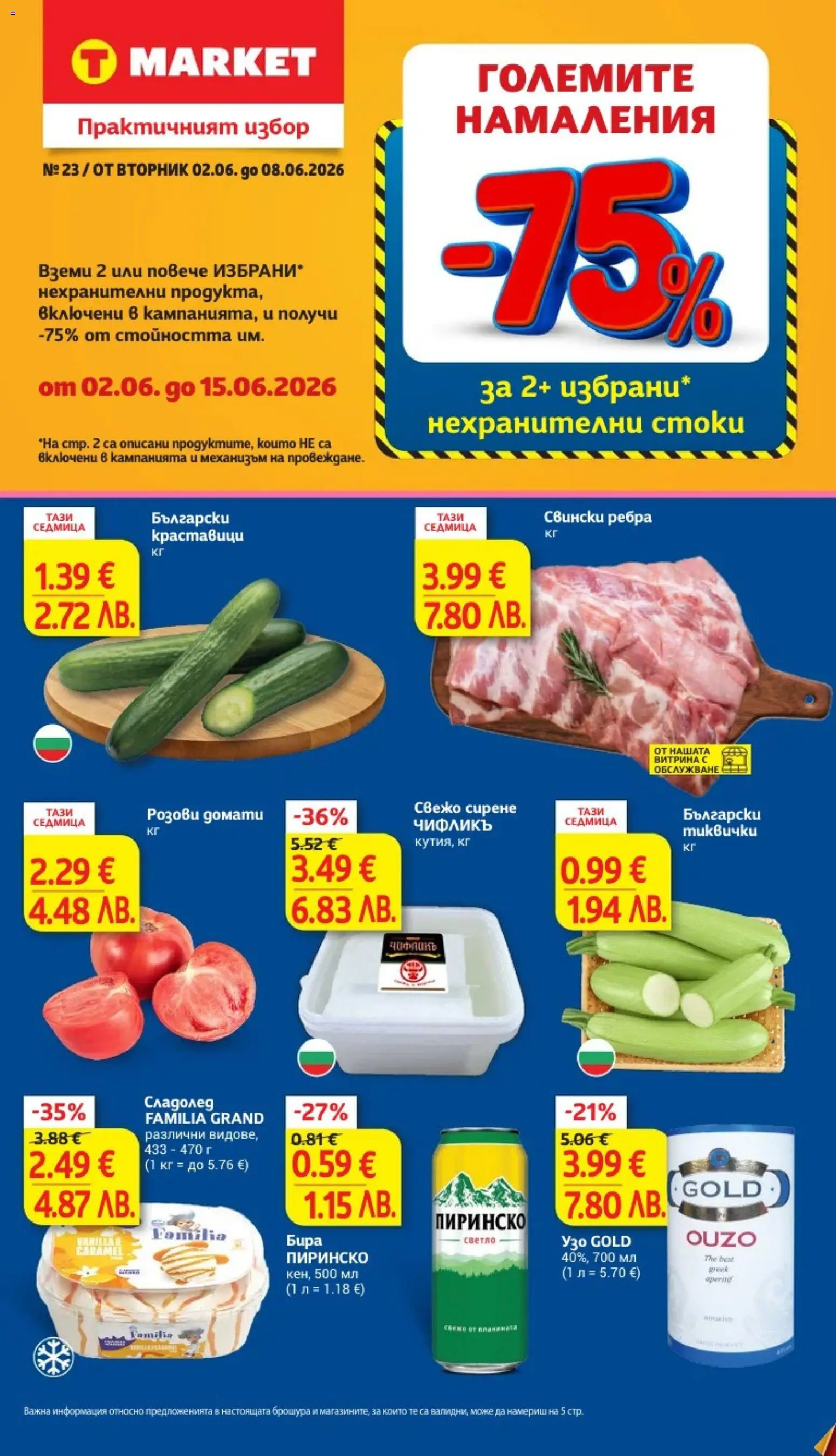 {H1} | Страница: 1 | Продукти: Краставици, Сладолед, Домати, Узо
