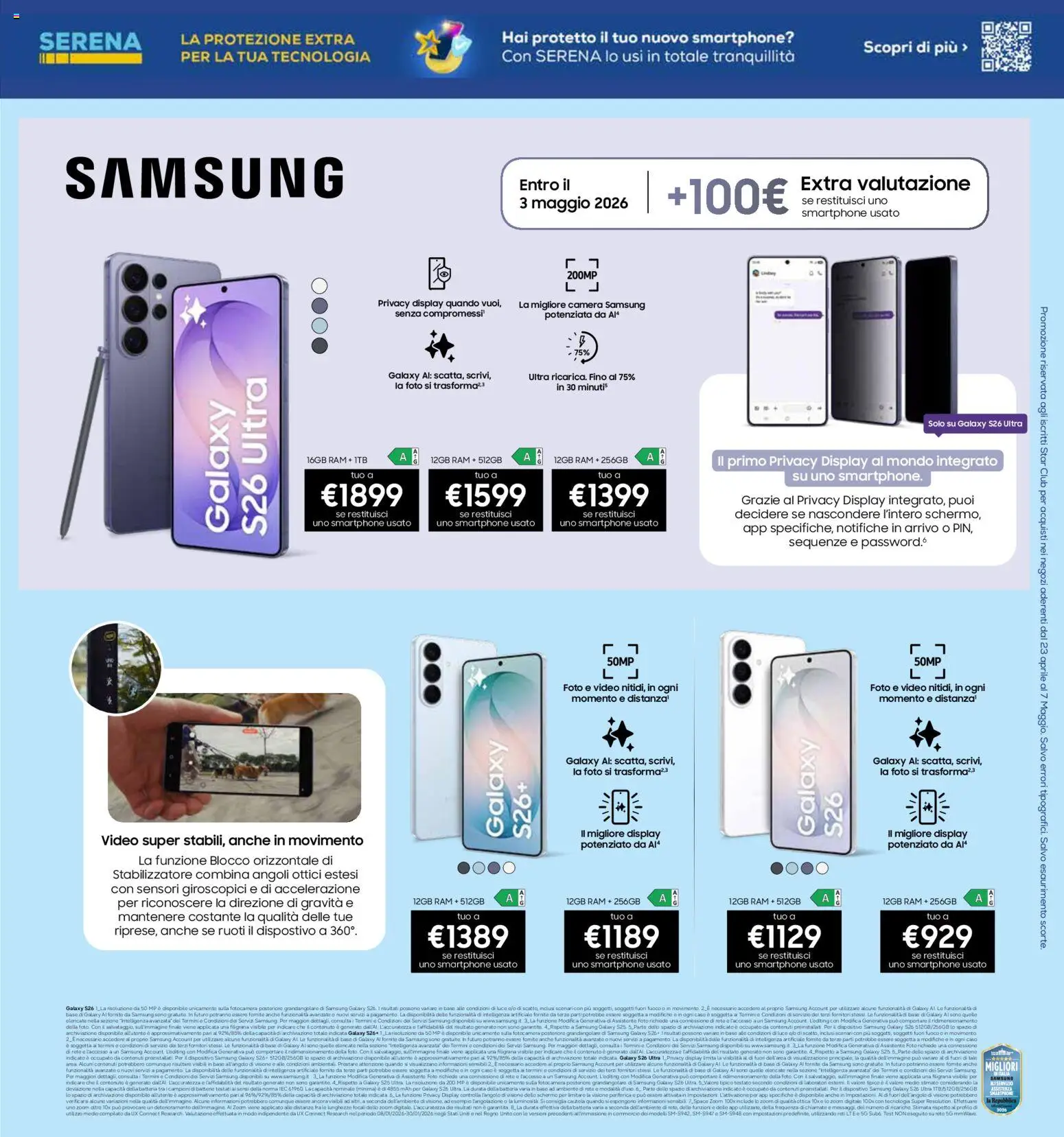 Volantino Euronics del 23.04.2026 | Pagina: 3 | Prodotti: Schermo, Samsung Galaxy, Fotocamera, Batteria