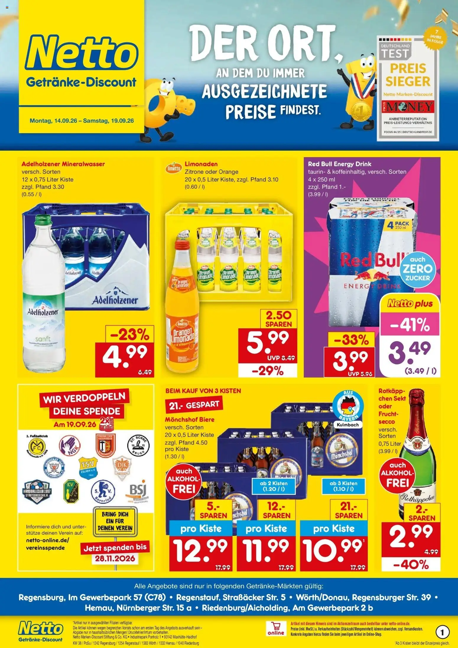 Netto Marken-Discount Prospekt Riedenburg-Aicholding – gültig ab 14.09.2026 | Seite: 1 | Produkte: Sekt, Alkohol, Zucker, Limette