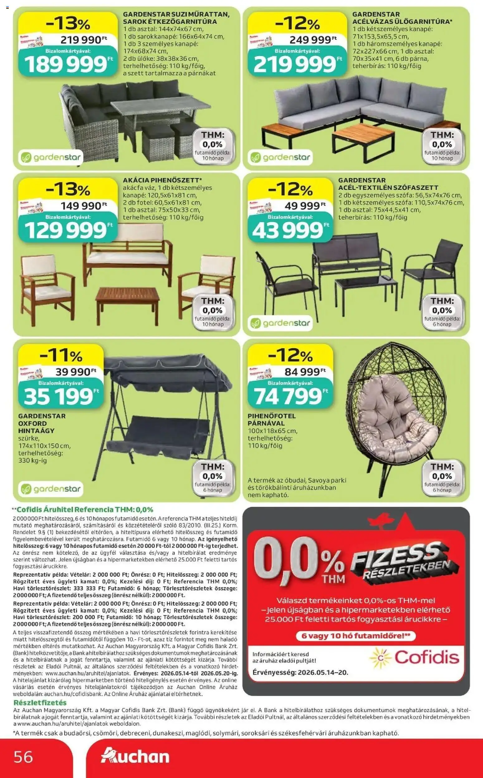 Auchan akciós ujság - amely érvényes a következő dátumtól: 14.05.2026 | Oldal: 56 | Termékek: Szőlő, Kanapé, Ülőke, Hintaágy