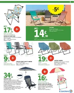 E.Leclerc - Prévisualisation de CHAISE DE PLAGE, Dotée d'un panneau arrière en maille pour une circulation d'air et un séchage rapide, elle est parfaite pour les journées chaudes. Le Versa-Brella à pince offre une couverture d'ombre UPF 50+ et s'ajuste à différentes positions souhaitées. Conçue avec des accoudoirs rembourrés et un porte-gobelet intégré pour plus de détente. Le siège large et le cadre en acier robuste supportent jusqu'à 109 kg. valide à partir de 02.06.2026 | Page: 9