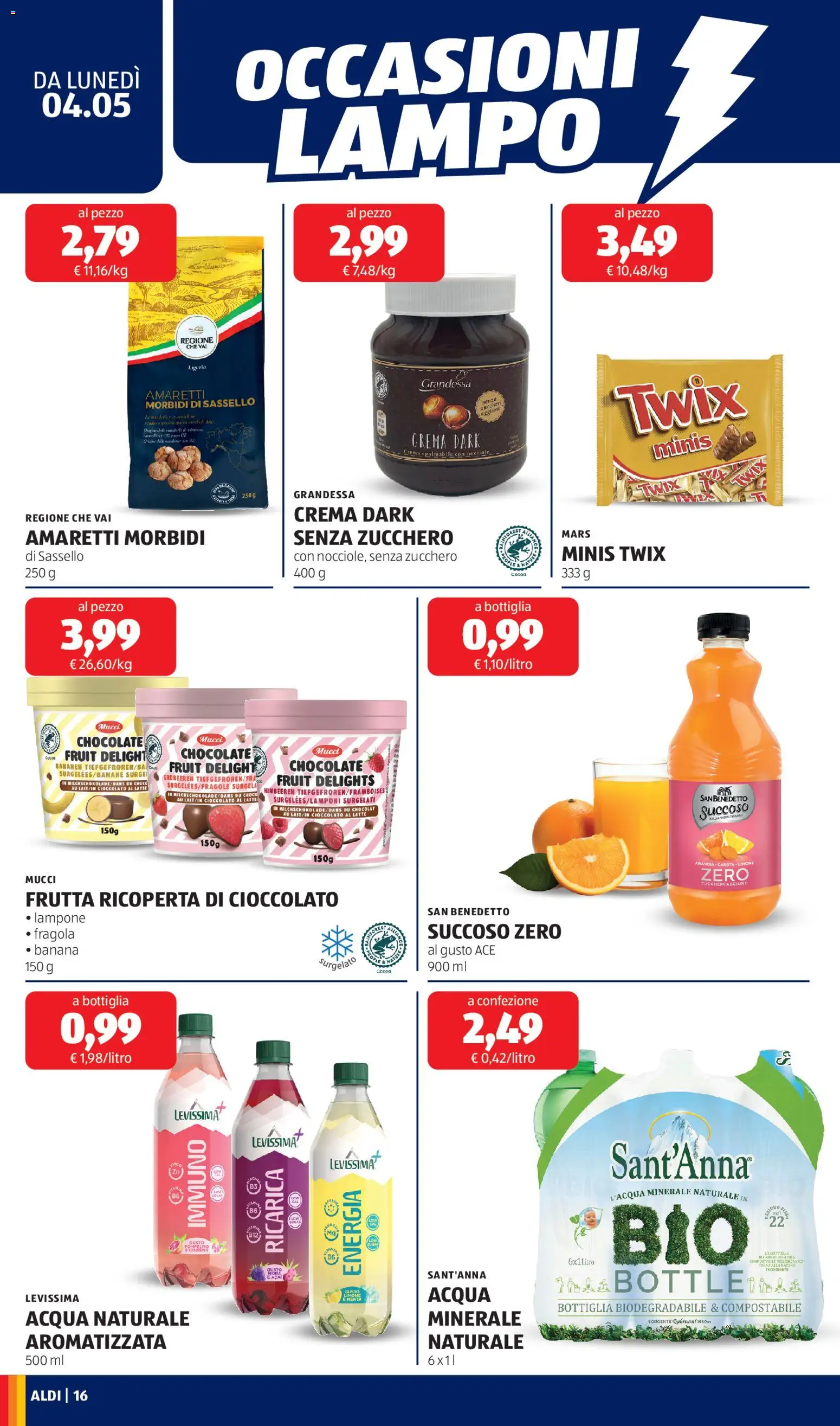 Volantino Aldi del 04.05.2026 | Pagina: 16 | Prodotti: Crema, Zucchero, Limone, Acqua naturale