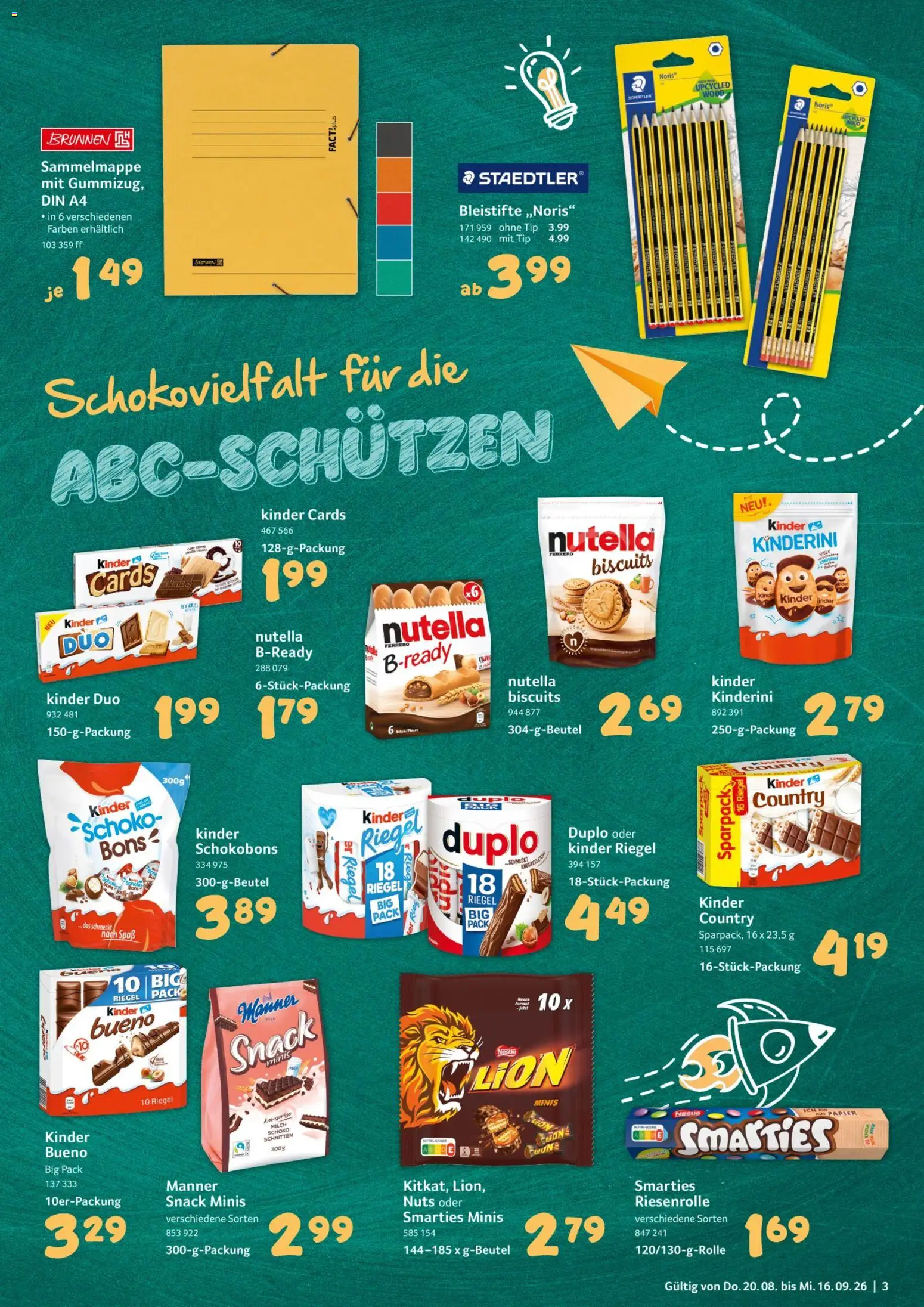 Selgros Schulstart – gültig ab 20.08.2026 | Seite: 3 | Produkte: Milch, Smarties, Kinder riegel, Nutella
