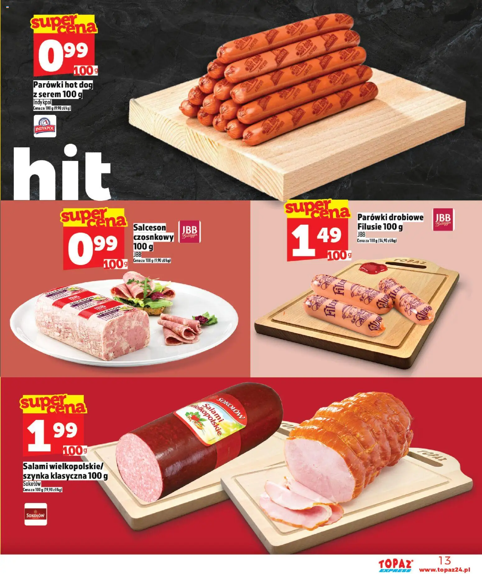 Topaz gazetka - Express od 16.04.2026 | Strona: 13 | Produkty: Parówki, Szynka, Salami