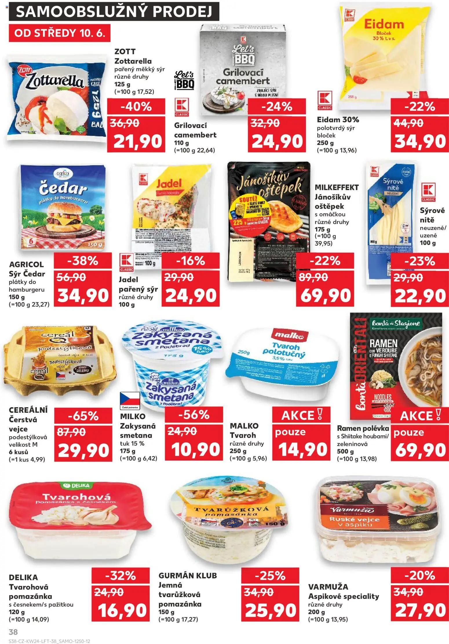Kaufland leták - Brno od 10.06.2026 | Strana: 38 | Produkty: Smetana, Tvaroh, Čedar, Camembert