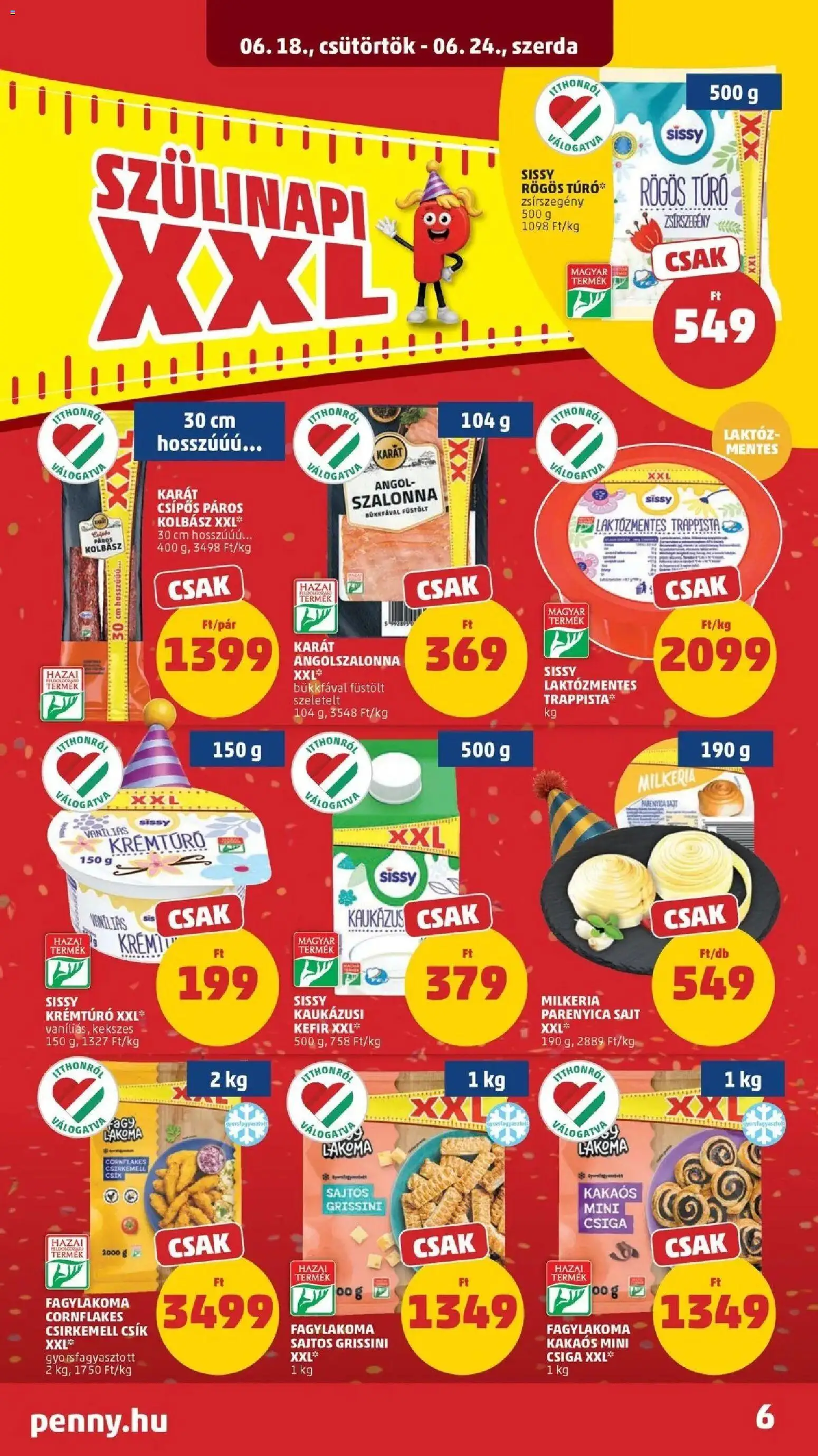 PENNY akciós ujság - amely érvényes a következő dátumtól: 18.06.2026 | Oldal: 6 | Termékek: Sajt, Szalonna, Túró, Csirkemell