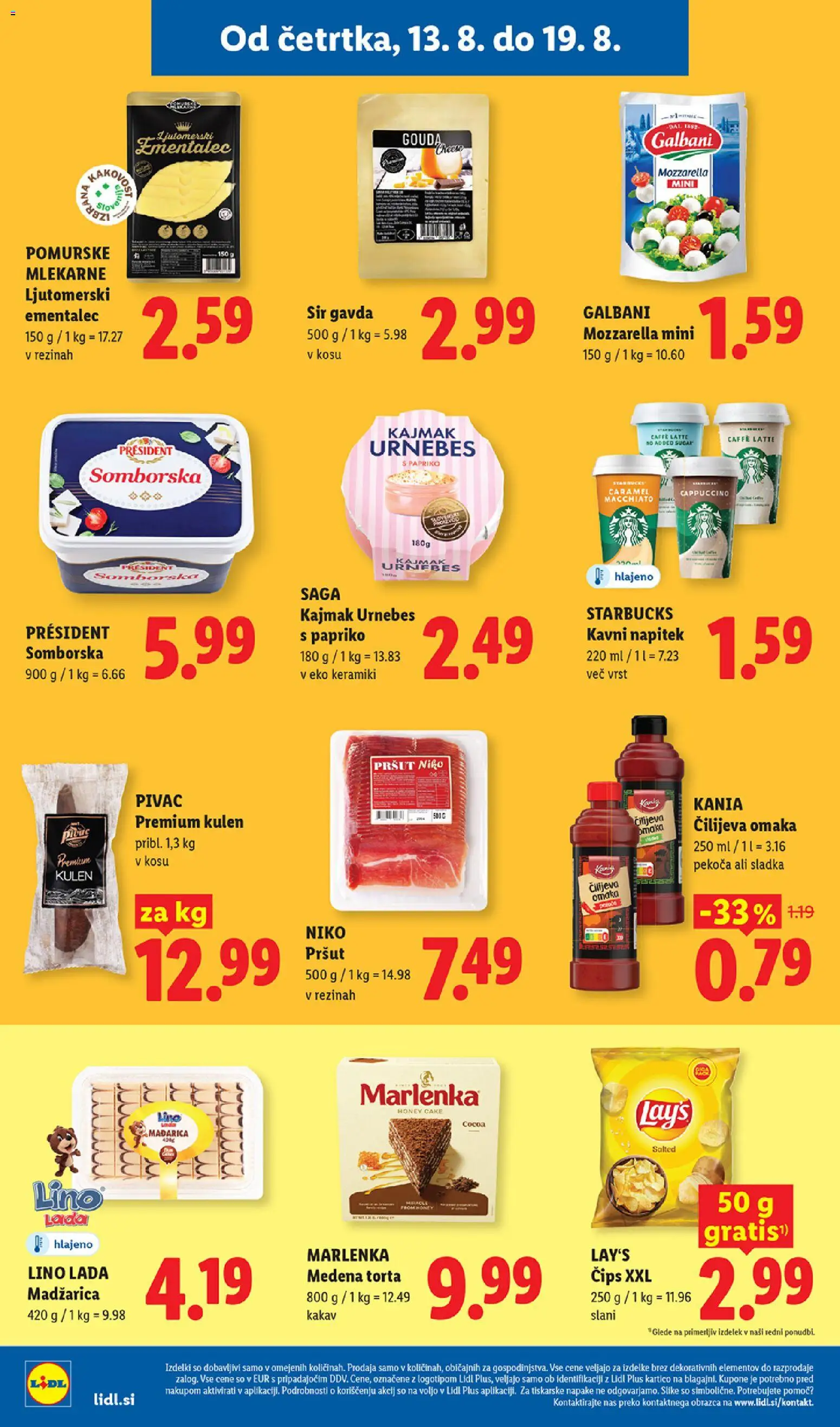 Novi Lidl katalog ponudbe – veljaven od 13.08.2026 | Stran: 8 | Izdelki: Medena torta, Kajmak, Mozzarella, Omaka