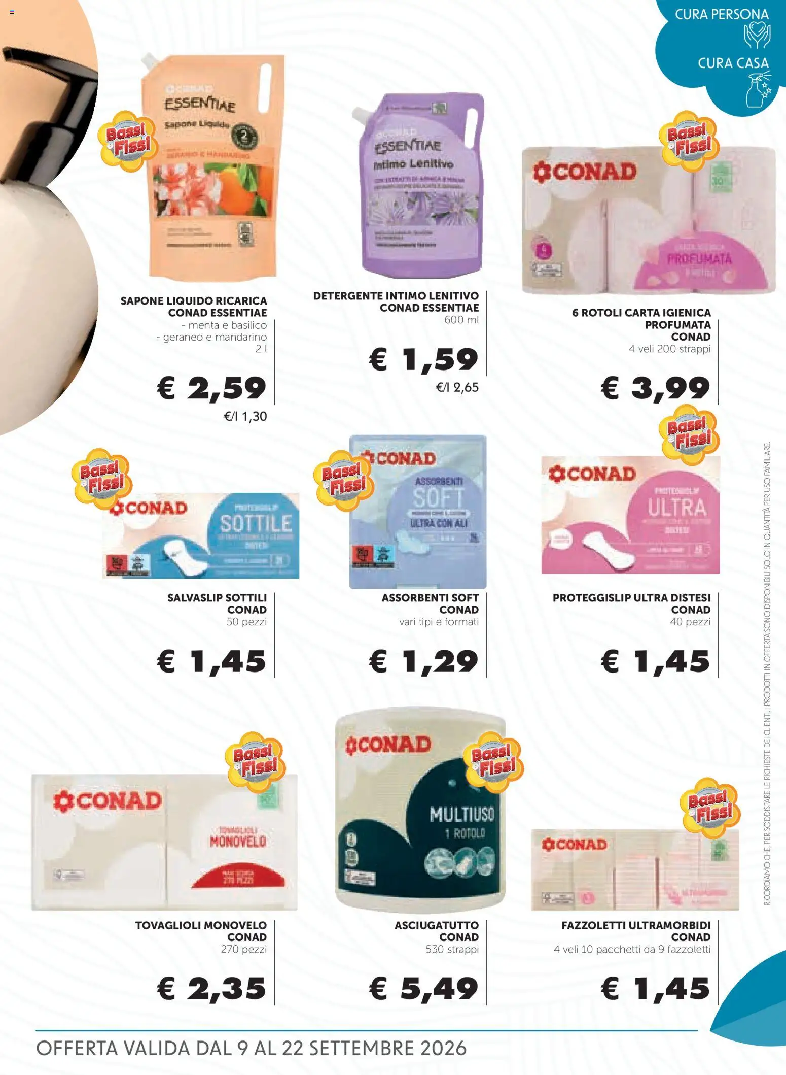Volantino Conad del 09/09/2026 | Pagina: 13 | Prodotti: Sapone, Detergente intimo, Basilico, Salvaslip