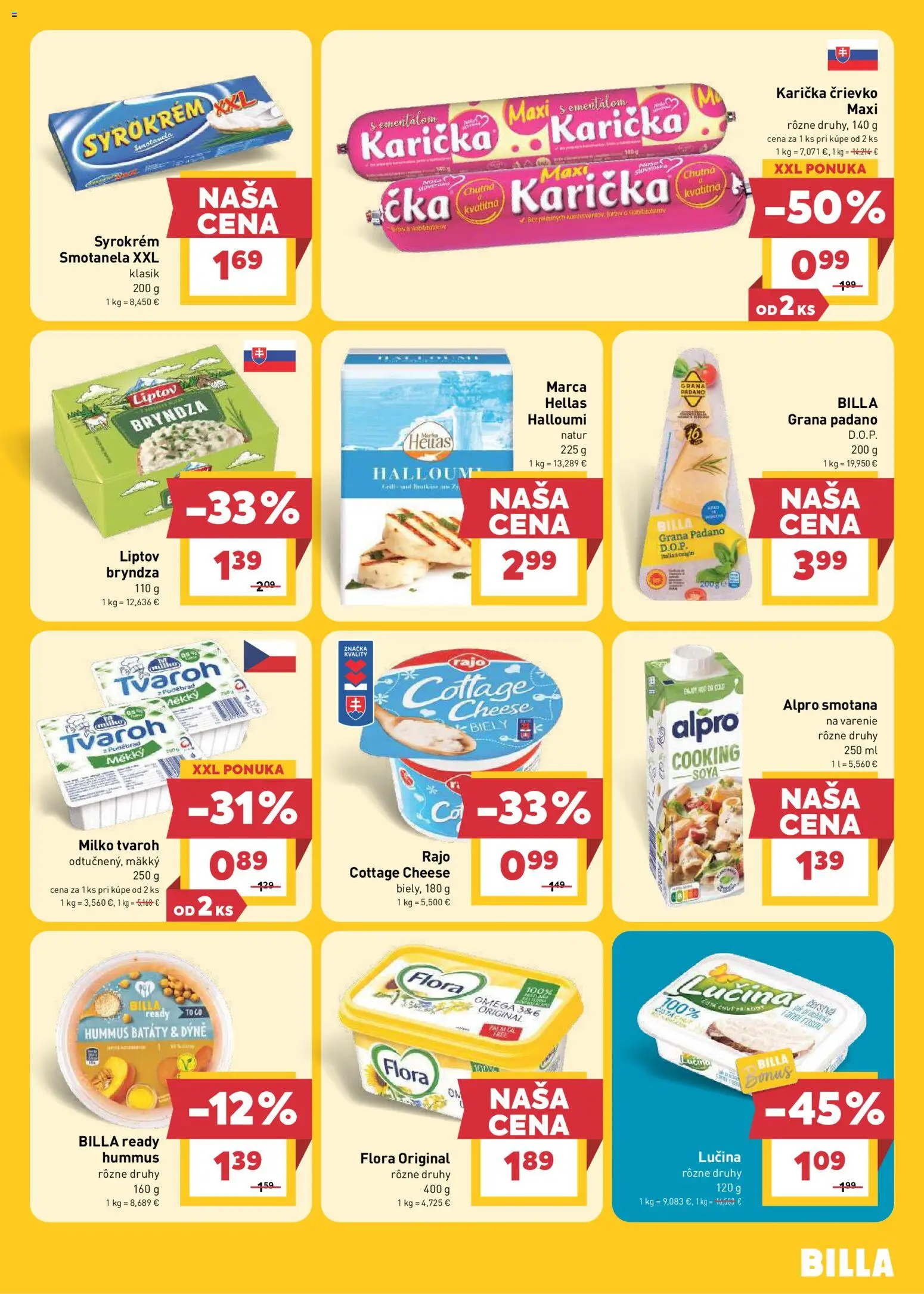 Nové Billa akcie – leták je platný od 19.08.2026 | Strana: 9 | Produkty: Bryndza, Smotana na varenie, Batáty, Flora