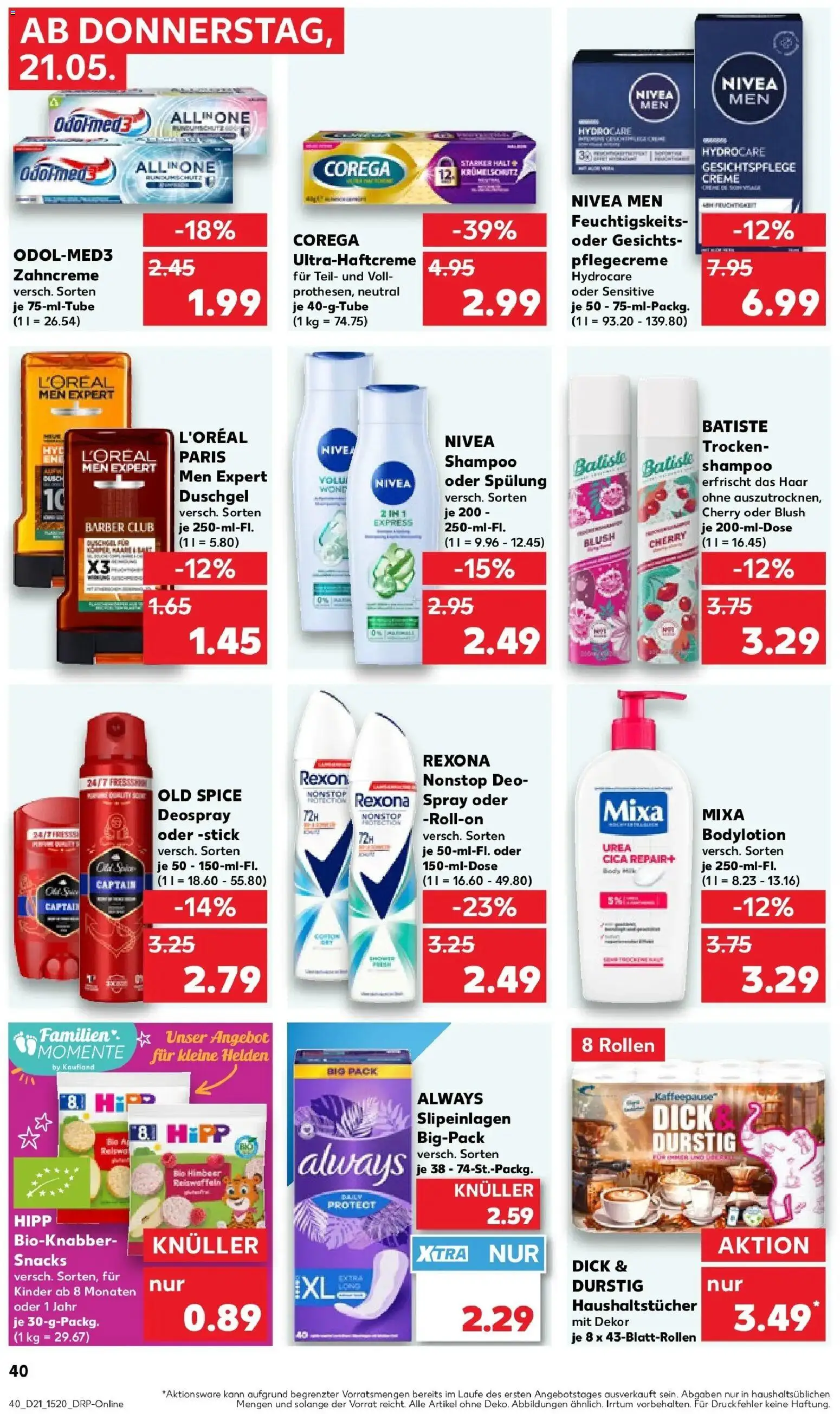 Kaufland Prospekt Weißwasser – gültig ab 21.05.2026 | Seite: 40 | Produkte: Shampoo, Creme, Duschgel, Deodorant
