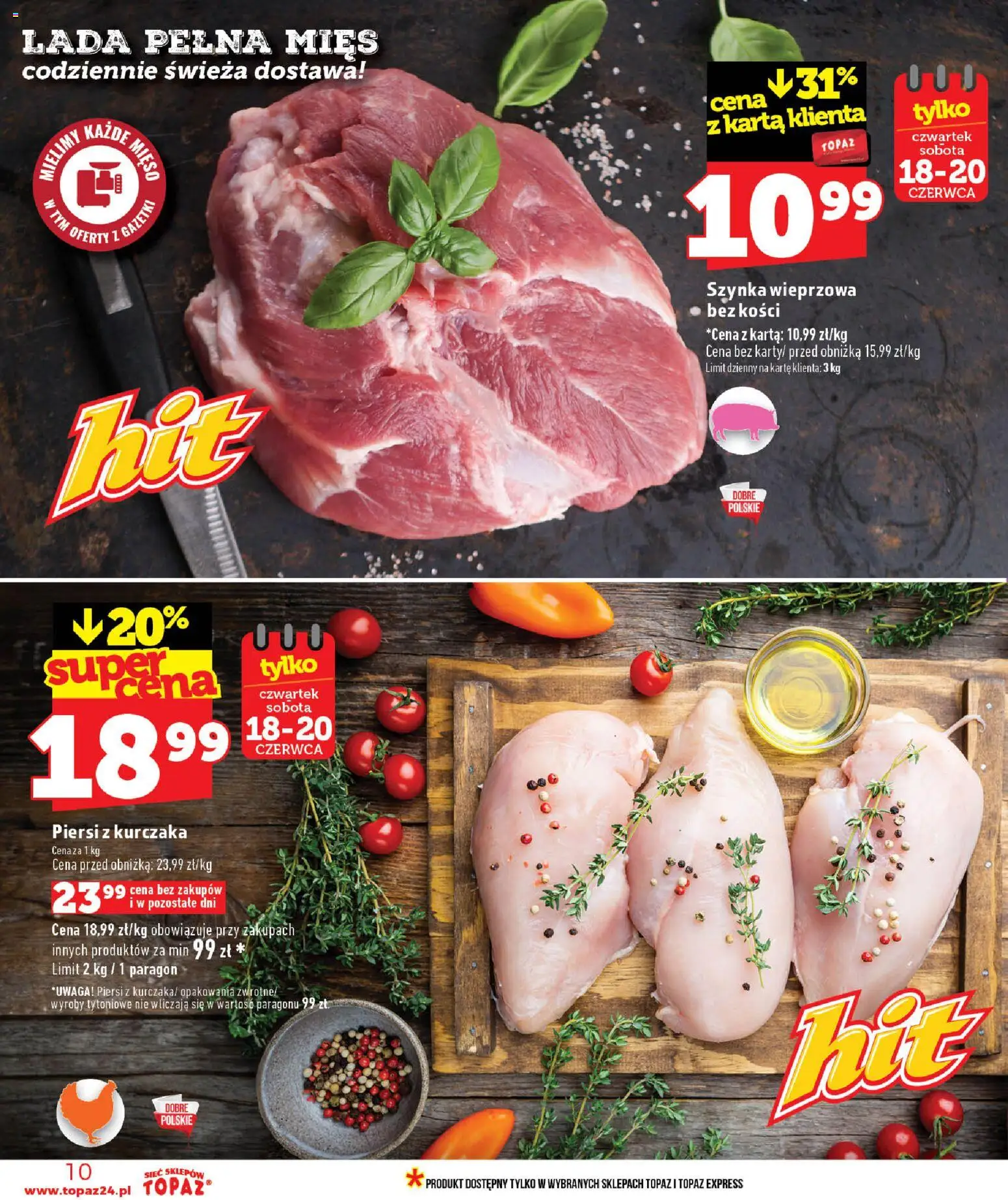 Topaz gazetka - MAZ od 18.06.2026 | Strona: 10 | Produkty: Piersi, Mięso, Szynka wieprzowa, Szynka