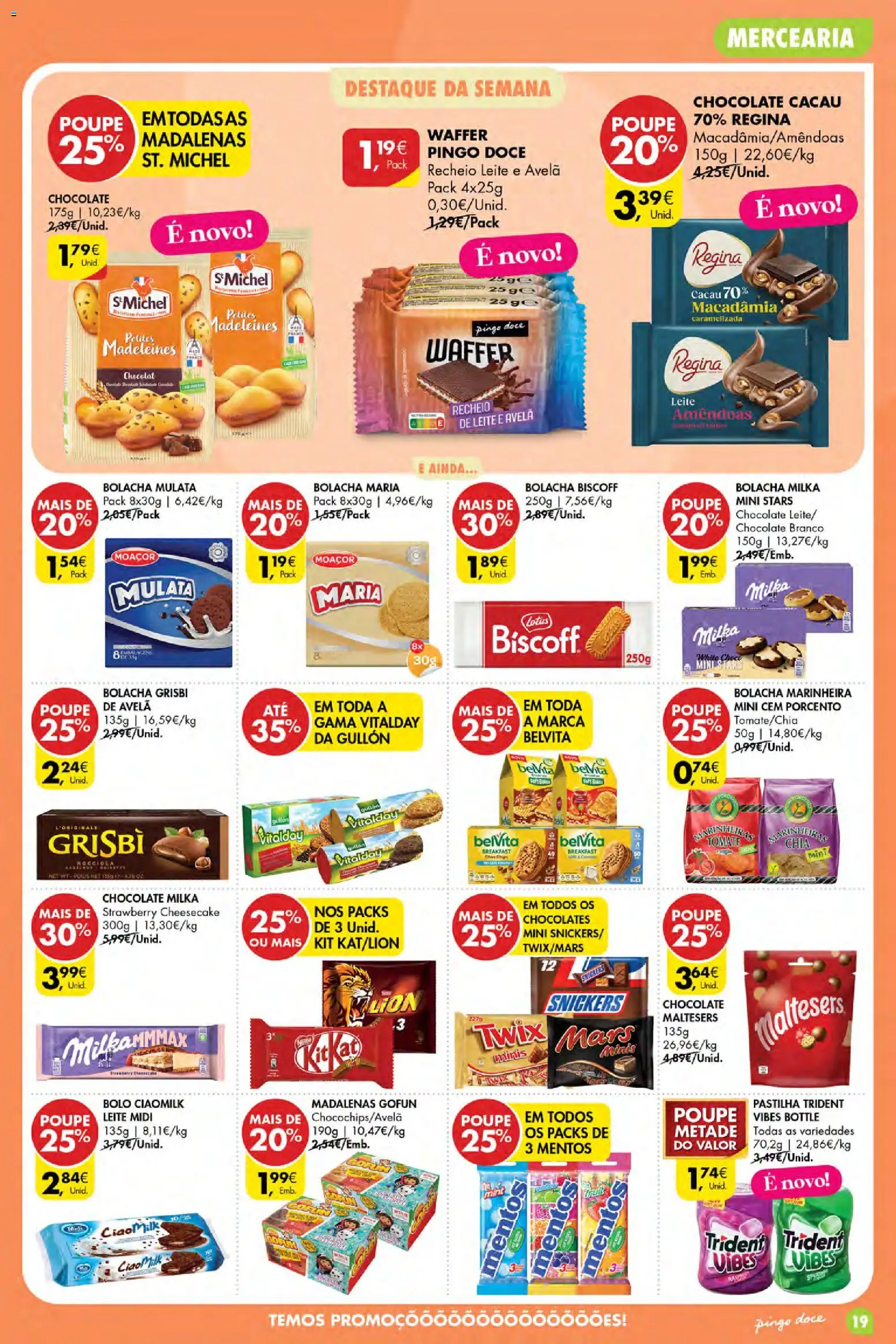 Pingo Doce Poupe Esta Semana Açores │ válido de 03/09/2026 | Página: 19 | Produtos: Madeleines, Chocolate branco, Mercearia, Cacau