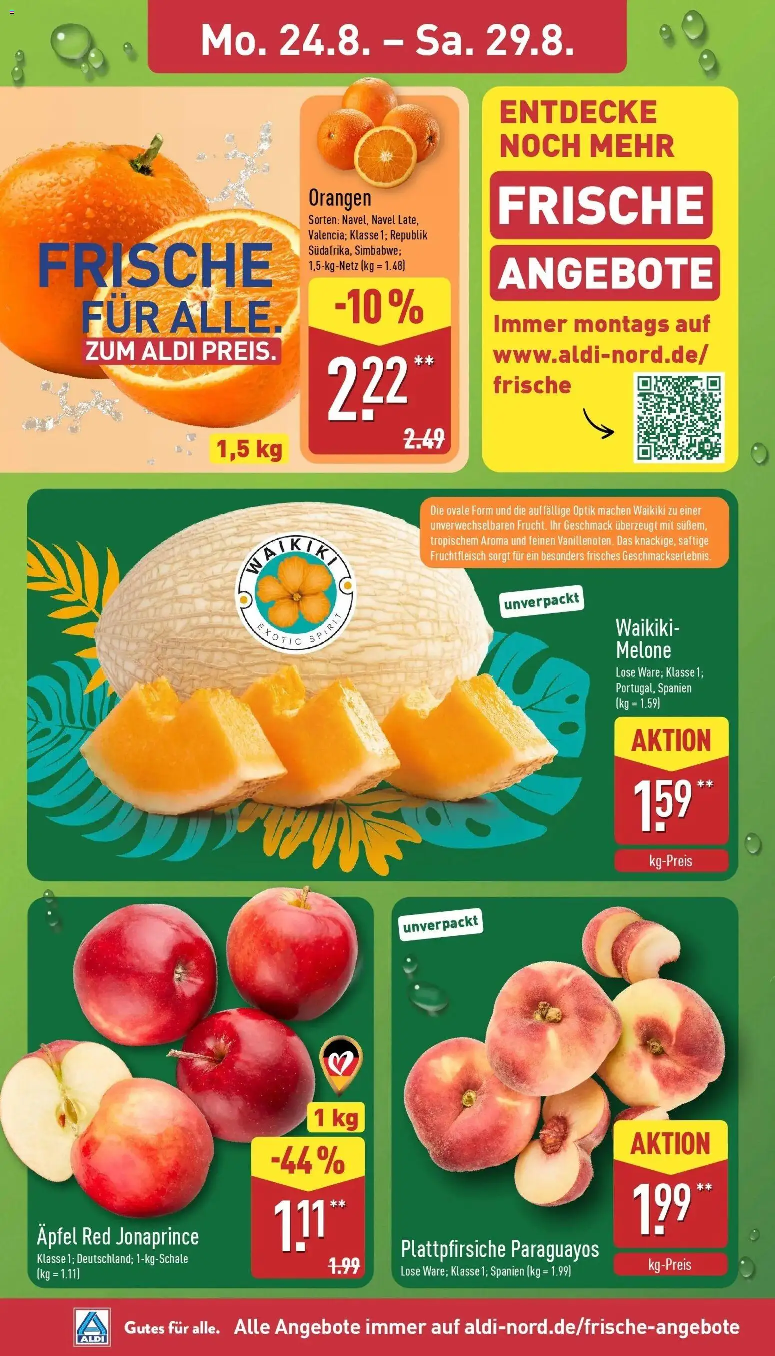 Aldi Aktueller Prospekt (ab 24.08.2026) » Angebote Online | Seite: 2 | Produkte: Äpfel, Orangen, Melone