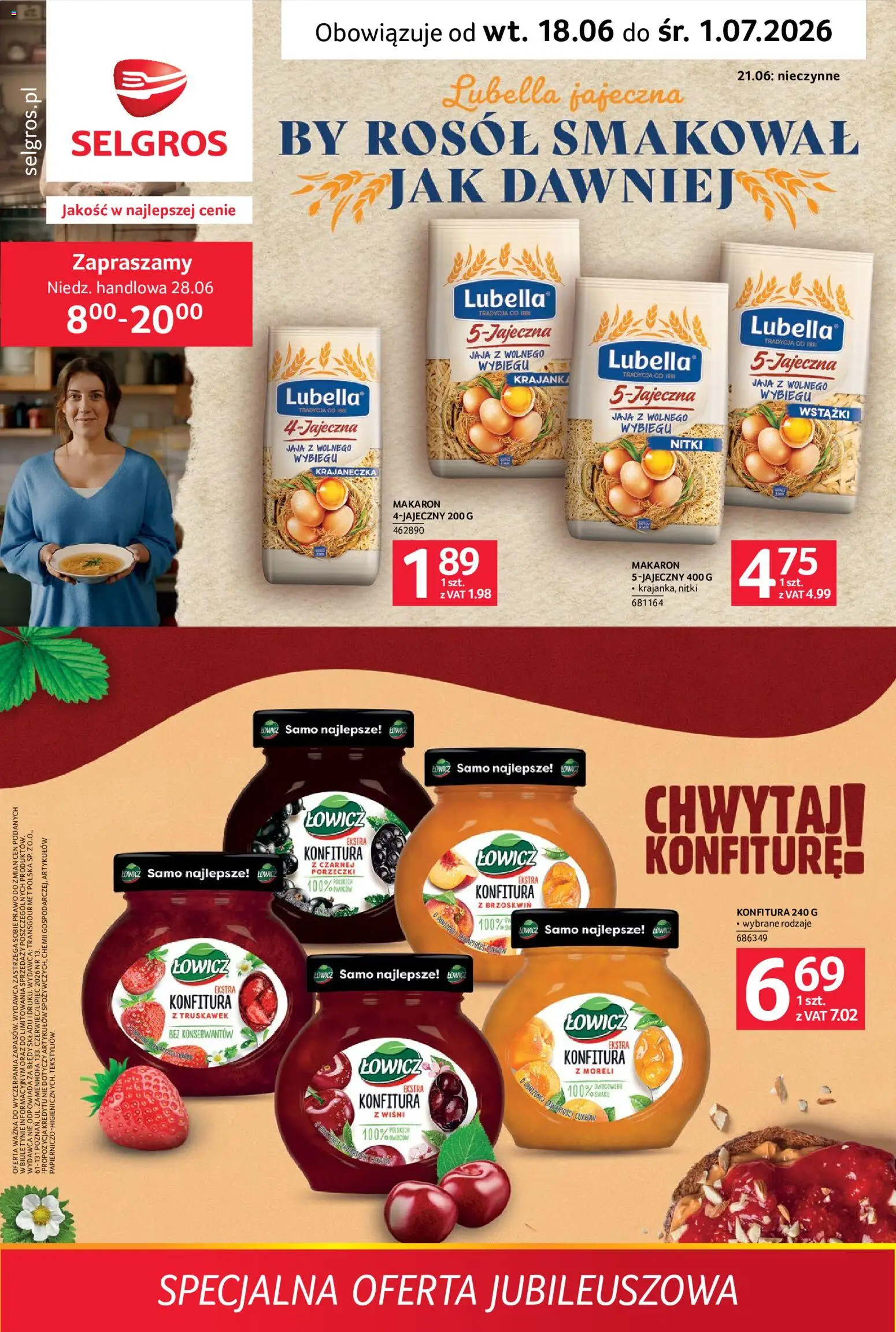 Selgros cash&carry gazetka - Specjalna oferta jubileuszowa od 18.06.2026 | Strona: 1 | Produkty: Makaron, Jaja