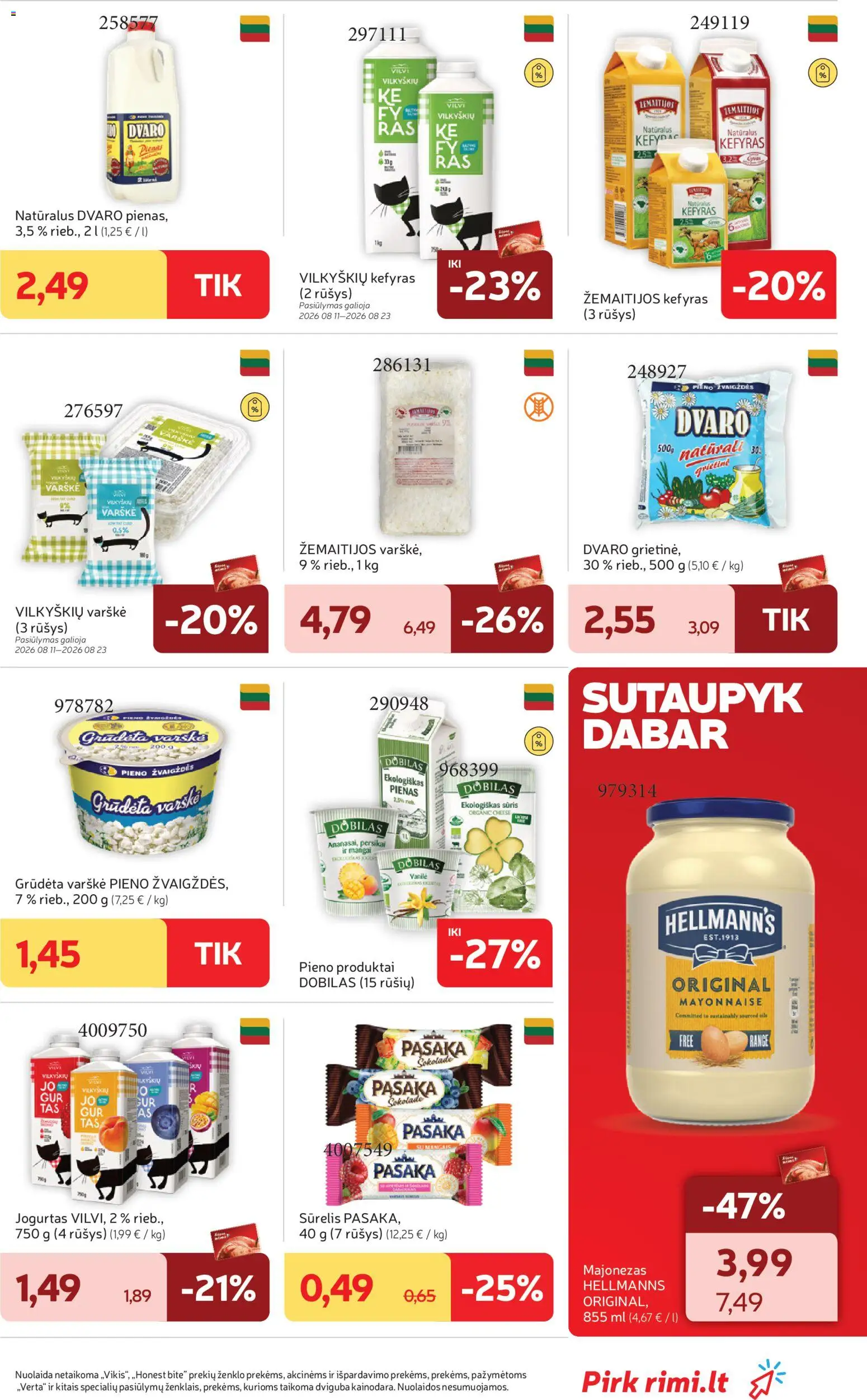 Rimi akcijos nuo 2026.08.11 | Puslapis: 17 | Prekių: Sūris, Varškė, Majonezas, Pieno produktai