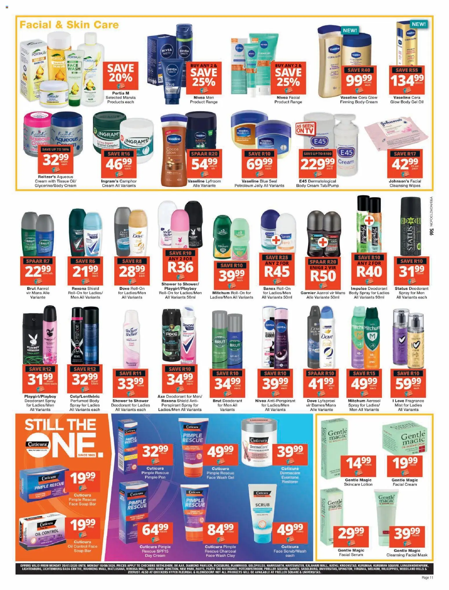 New Checkers catalogue – valid from 20/07/2026 | Page: 11 | Products: Oil, Deodorant, Clay, Scrub