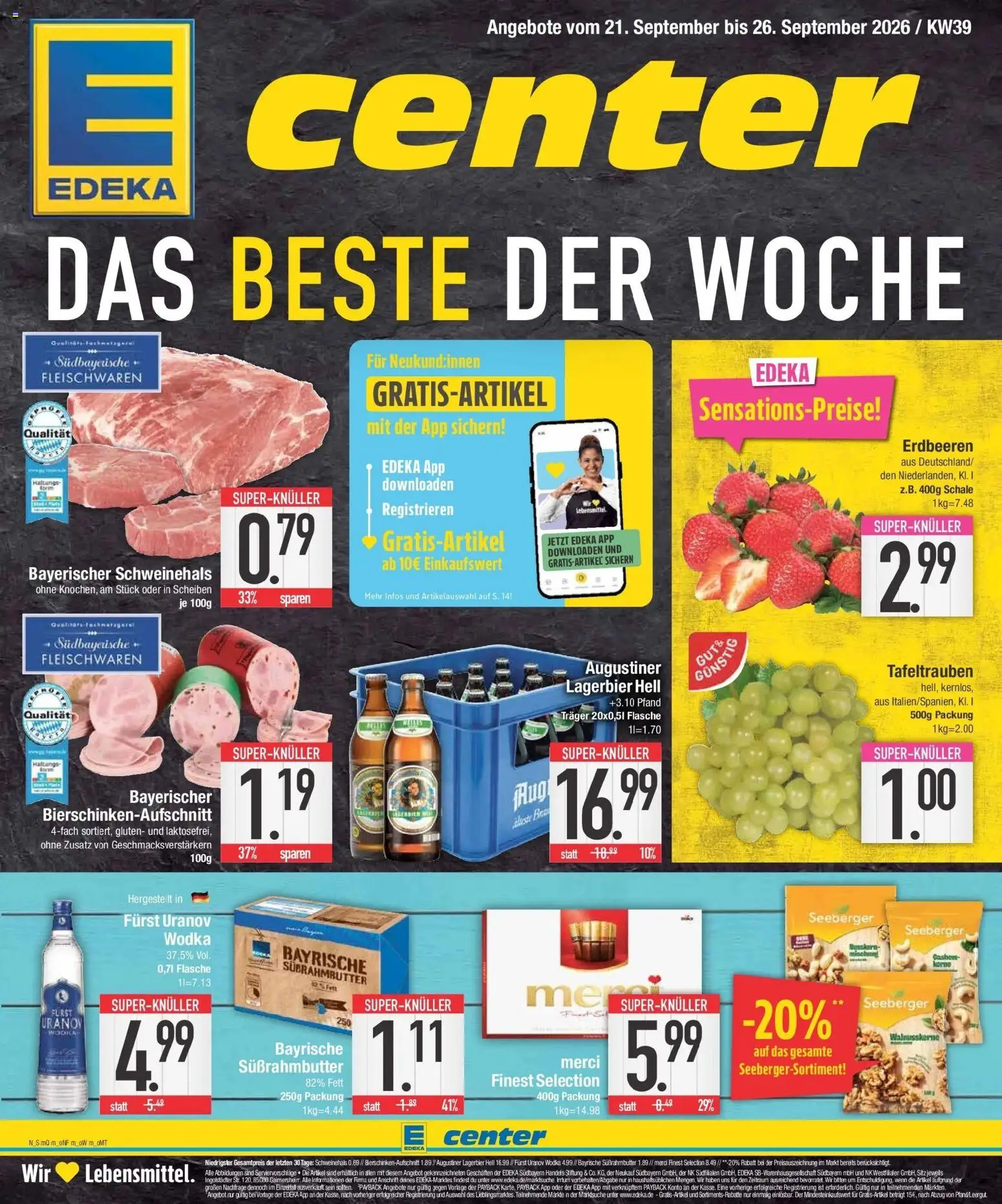 Edeka Prospekt Regensburg (ab 21.09.2026) » Angebote Online | Seite: 1 | Produkte: Merci, Erdbeeren, Wodka
