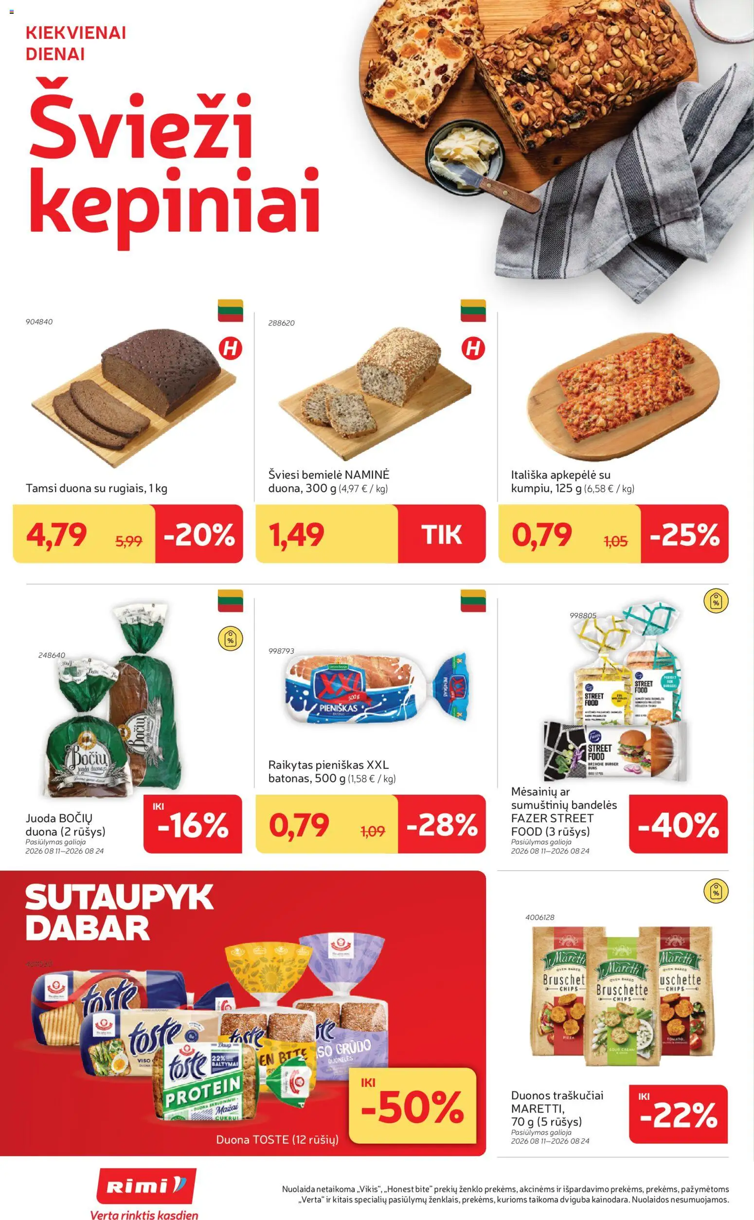 Rimi akcijos nuo 2026.08.11 | Puslapis: 10 | Prekių: Bandelės, Duona, Traškučiai