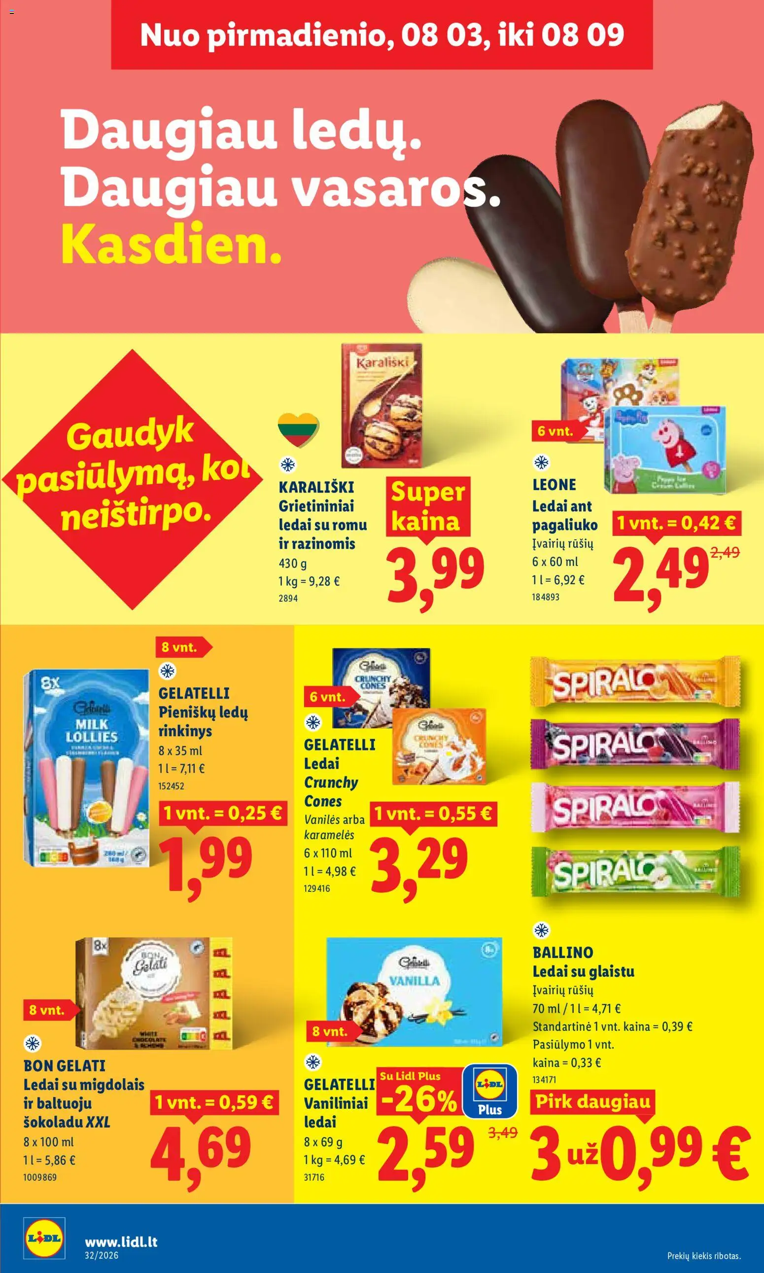 LIDL akcijos nuo 2026.08.03 | Puslapis: 22 | Prekių: Ledai