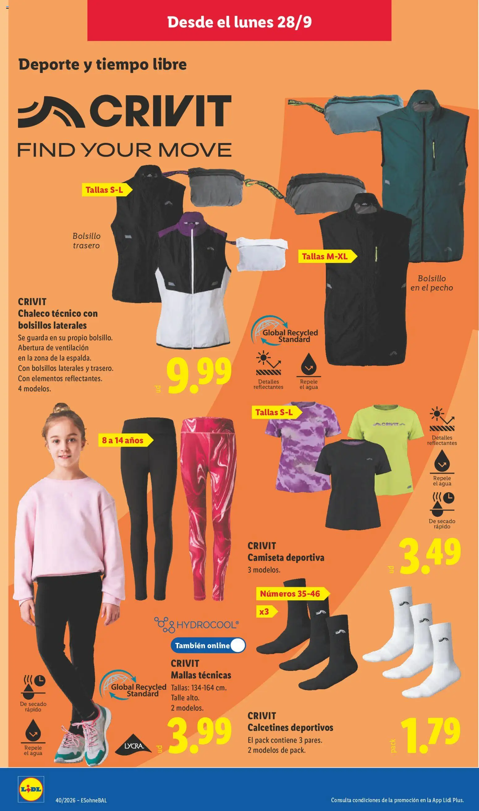 Lidl folleto de bazar │ válido desde el 28/09/2026 | Página: 12 | Productos: Chaleco, Leggings, Calcetines, Camiseta deportiva