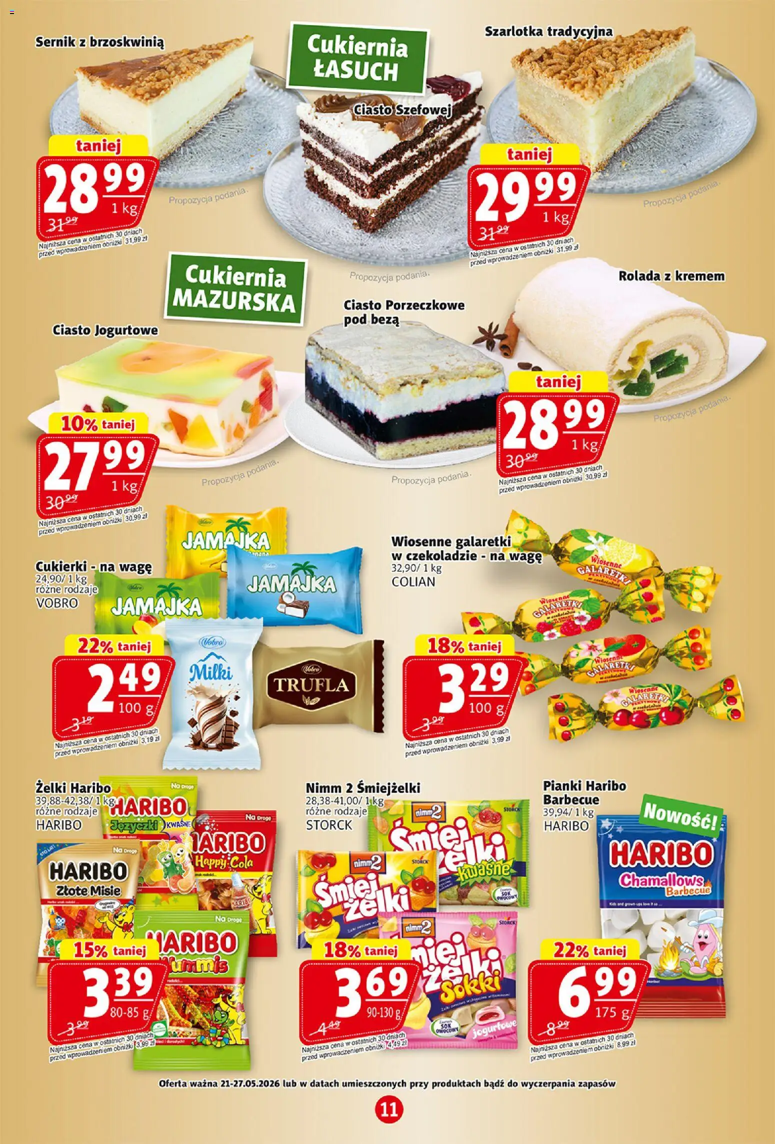 Prim Market gazetka od 21.05.2026 | Strona: 11 | Produkty: Żelki haribo, Galaretki, Cukierki na wagę, Rolada