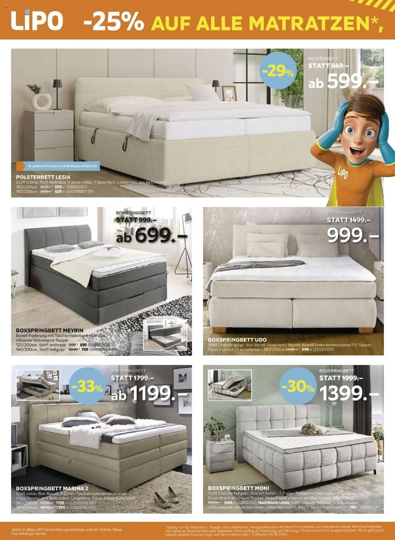 Lipo aktionen – gültig ab 22.09.2026 | Seite: 2 | Produkte: Nachttisch, Polsterbett, Topper, Boxspringbett