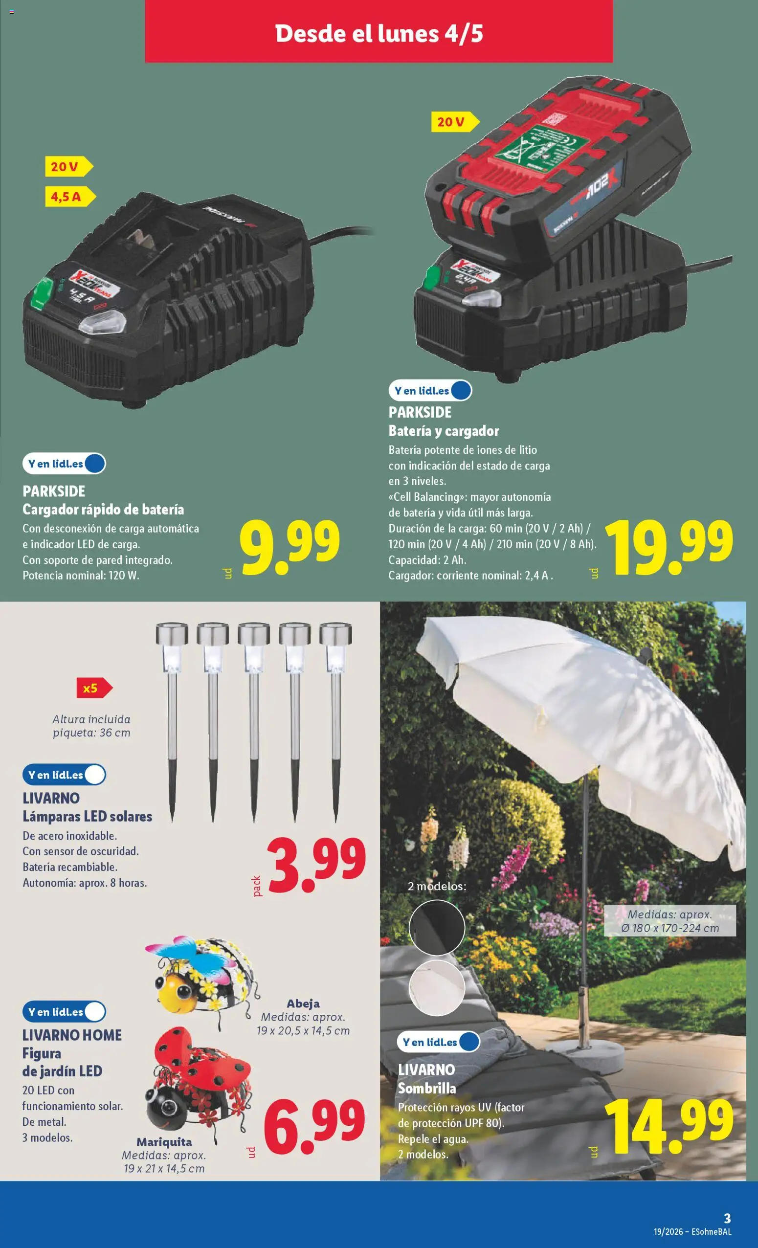 Lidl folleto de bazar │ válido desde el 04.05.2026 | Página: 7 | Productos: Sombrilla, Απορρυπαντικό ρούχων σε σκόνη, Batería