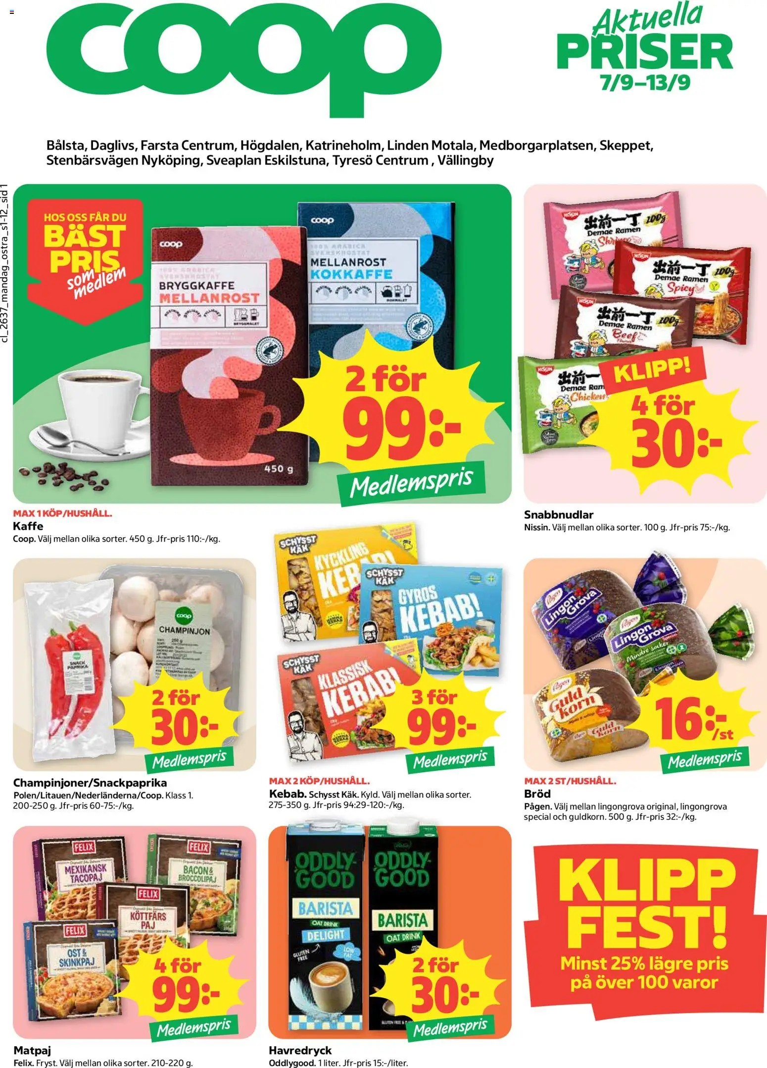 Coop Daglivs reklamblad aktuell från 07/09/2026 | Sida: 1 | Produkter: Bröd, Kaffe, Gyros, Kyckling