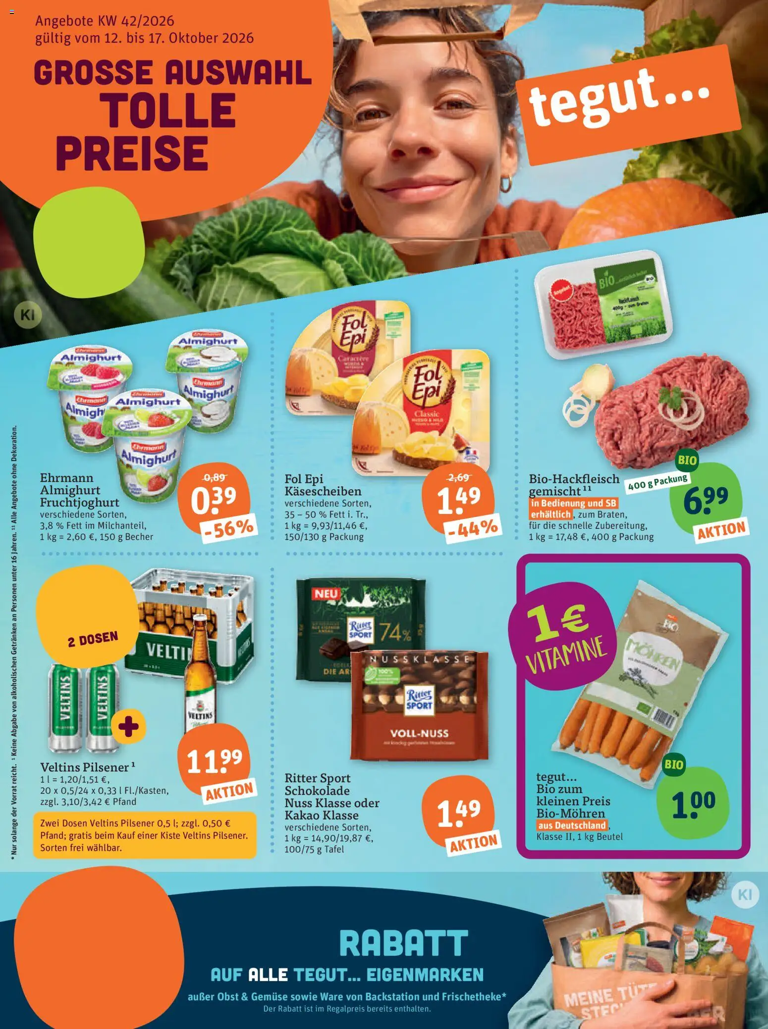 Tegut Prospekt – gültig ab 12.10.2026 | Seite: 3 | Produkte: Schokolade, Mohren, Gemüse, Veltins