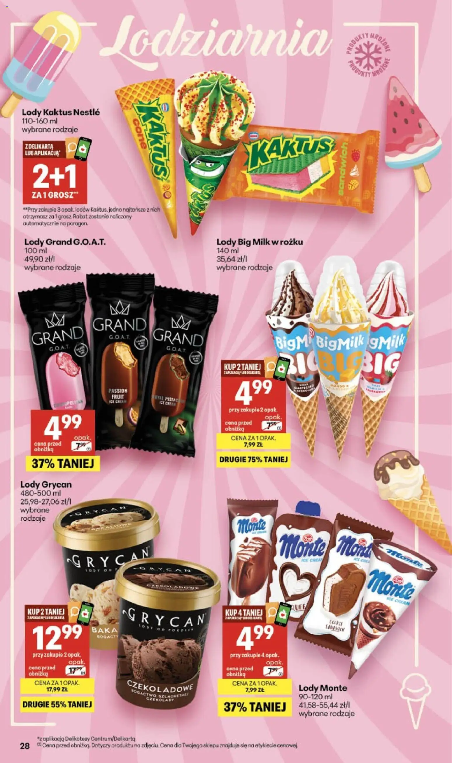 Delikatesy Centrum gazetka - Sklepy Własne od 02.07.2026 | Strona: 28 | Produkty: Czekolady, Delikatesy, Big Milk, Lody Kaktus