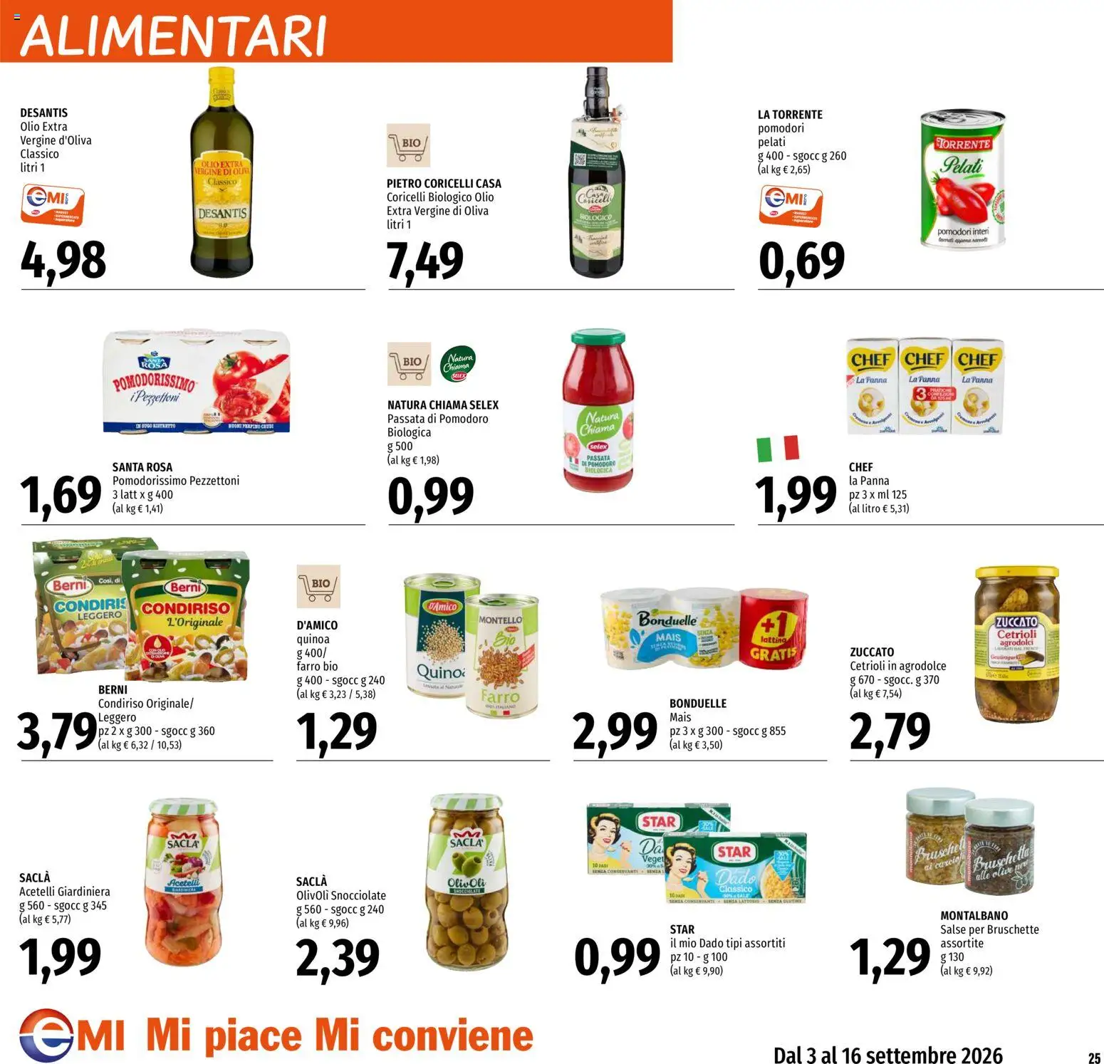 Volantino EMI del 03/09/2026 | Pagina: 25 | Prodotti: Olio, Olio extra vergine, Mais, Salse