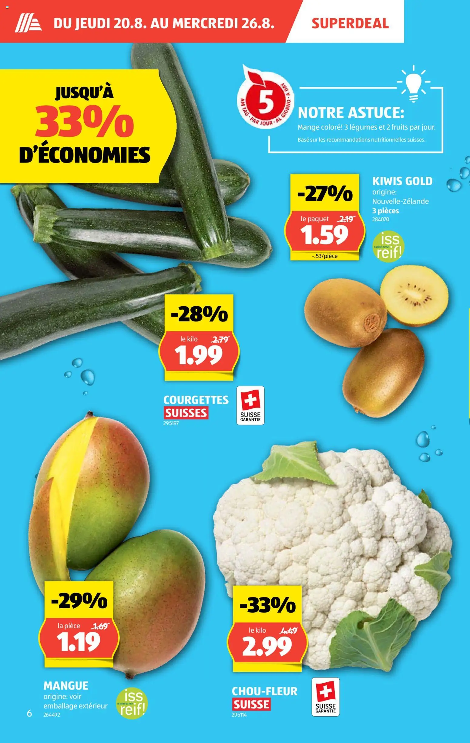 Aldi aktionen FR – gültig ab 20.08.2026 | Seite: 6 | Produkte: Zucchini, Kiwi, Mango