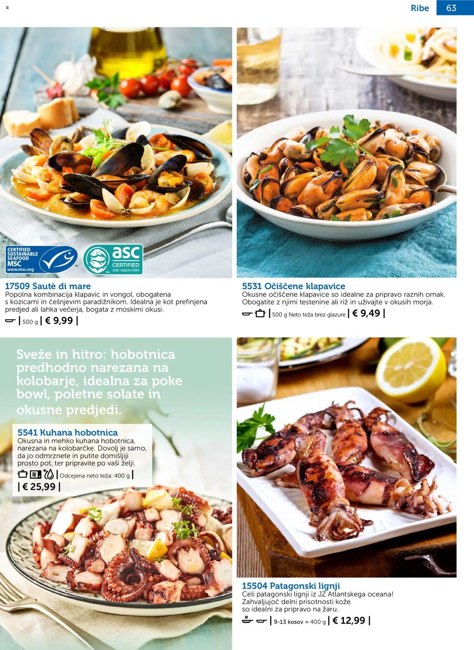 Novi Bofrost katalog ponudbe – veljaven od 01.10.2026 | Stran: 61 | Izdelki: Teza, Hobotnica, Klapavice, Testenine