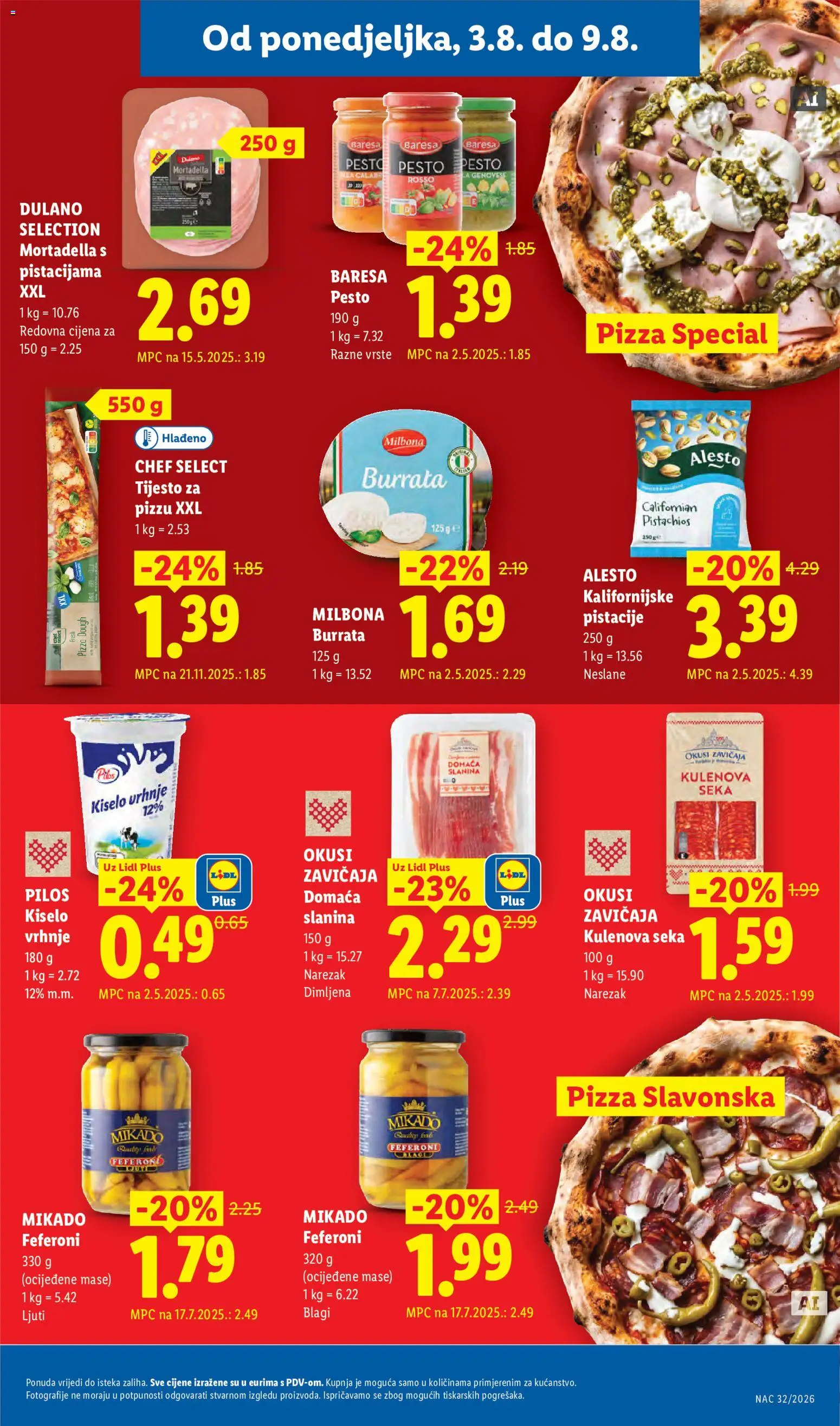 Lidl katalog | vrijedi od 03.08.2026 | Stranica: 9 | Proizvodi: Tijesto, Kiselo vrhnje, Pesto, Pistacije