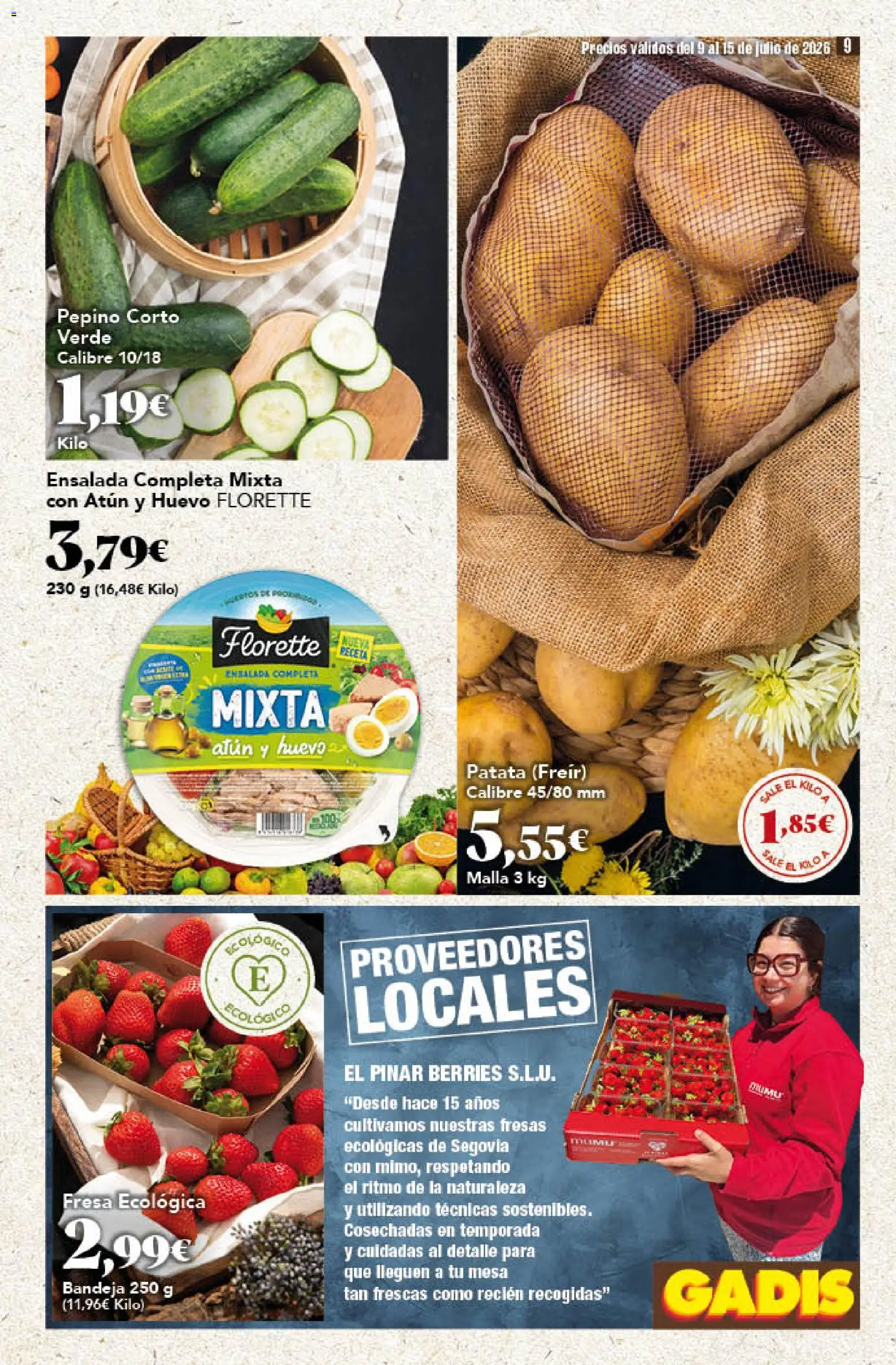 Gadis folleto │ válido desde el 09/07/2026 | Página: 9 | Productos: Fresas, Ensalada, Bandeja, Mesa