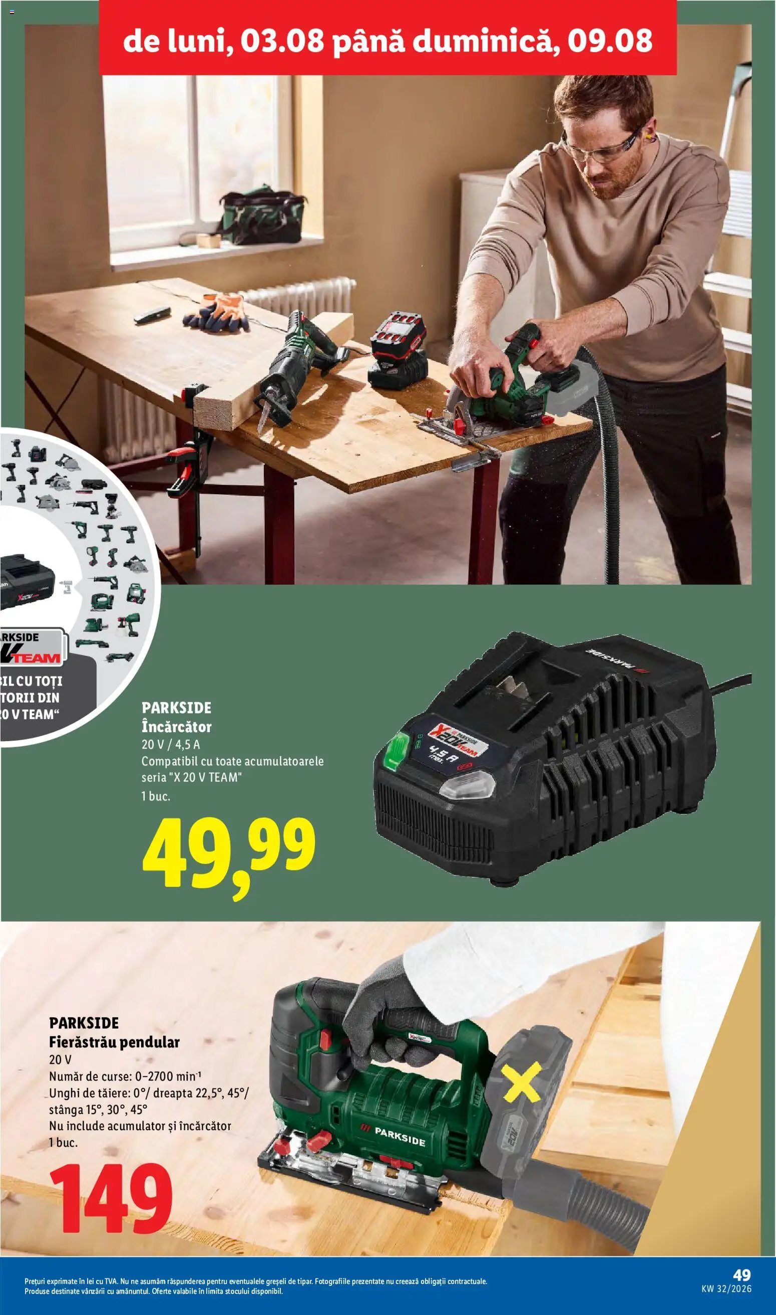 Noul catalog Lidl – valabil de la 03.08.2026 | Pagină: 49 | Produse: Încărcător, Fierastrau pendular, Parkside