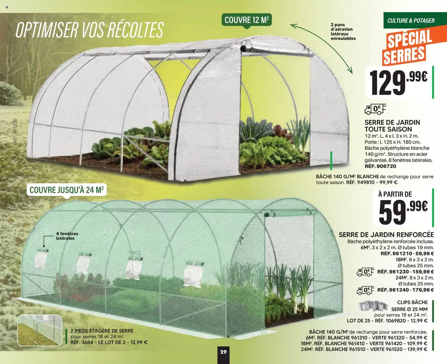 {H1} | Page: 29 | Produits: Potager, Bâche, Serre de jardin, Étagère