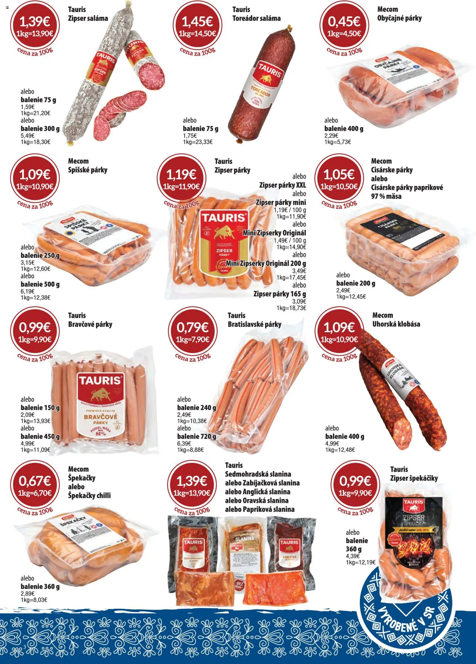 Nové CBA Verex akcie – leták je platný od 06.08.2026 | Strana: 3 | Produkty: Saláma, Slanina, Klobása, Párky