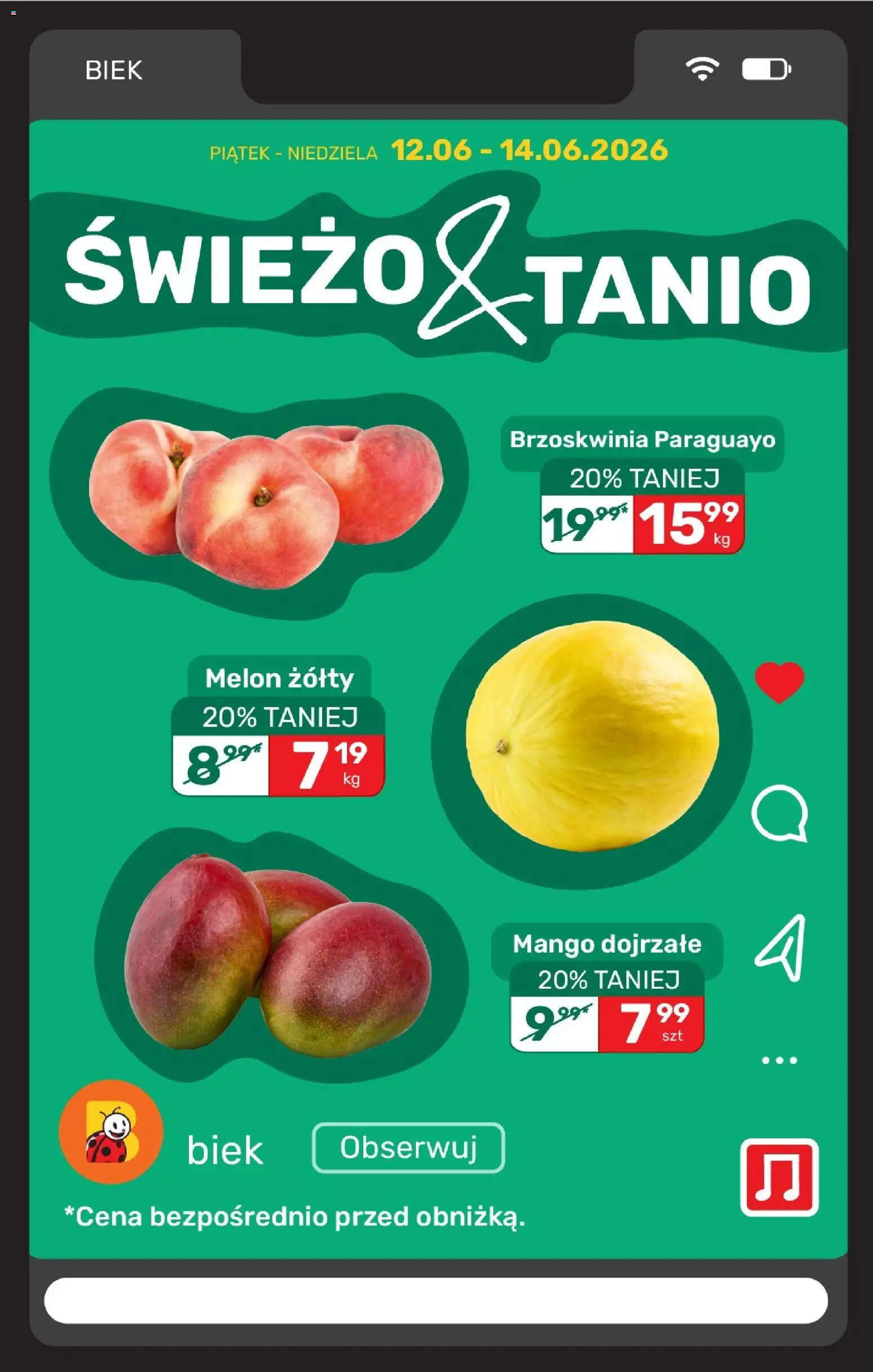Biedronka gazetka - Biek od 12.06.2026 | Strona: 9 | Produkty: Mango, Brzoskwinia, Melon