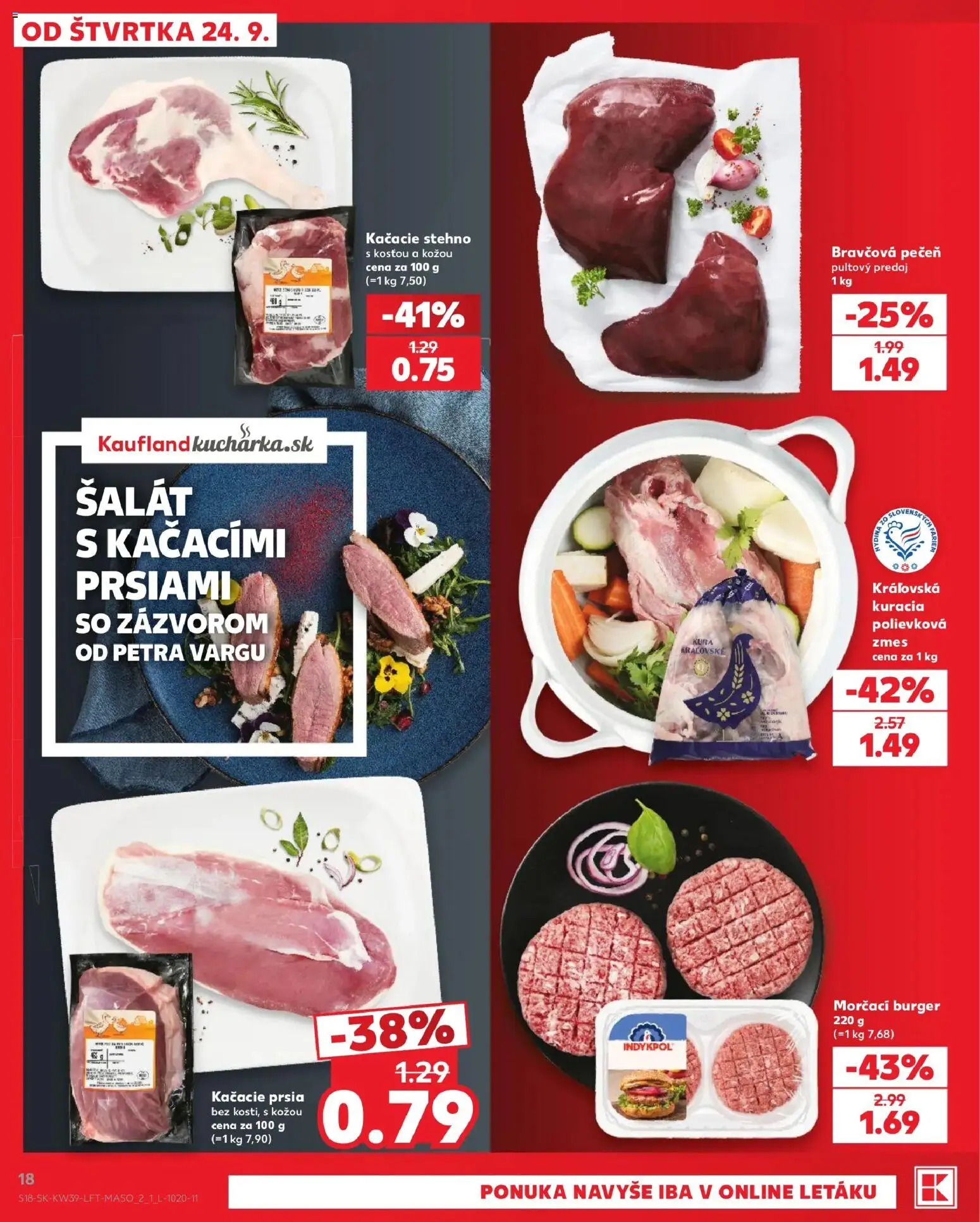 Nové Kaufland akcie – leták je platný od 24.09.2026 | Strana: 18 | Produkty: Bravčová pečeň, Kačacie prsia, Pečeň, Šalát