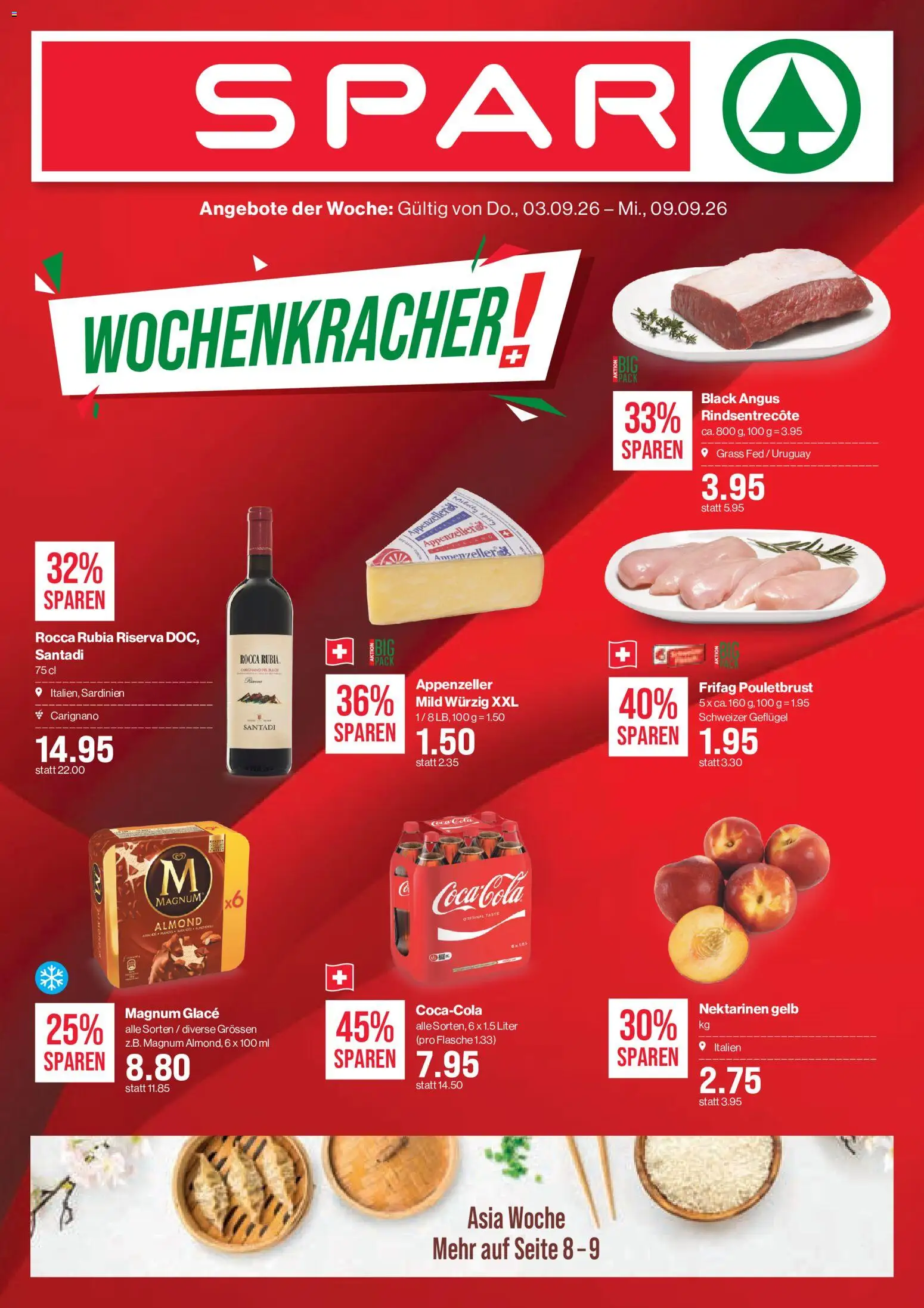 SPAR aktionen – gültig ab 03.09.2026 | Seite: 1 | Produkte: Coca Cola, Magnum, Nektarinen, Glace