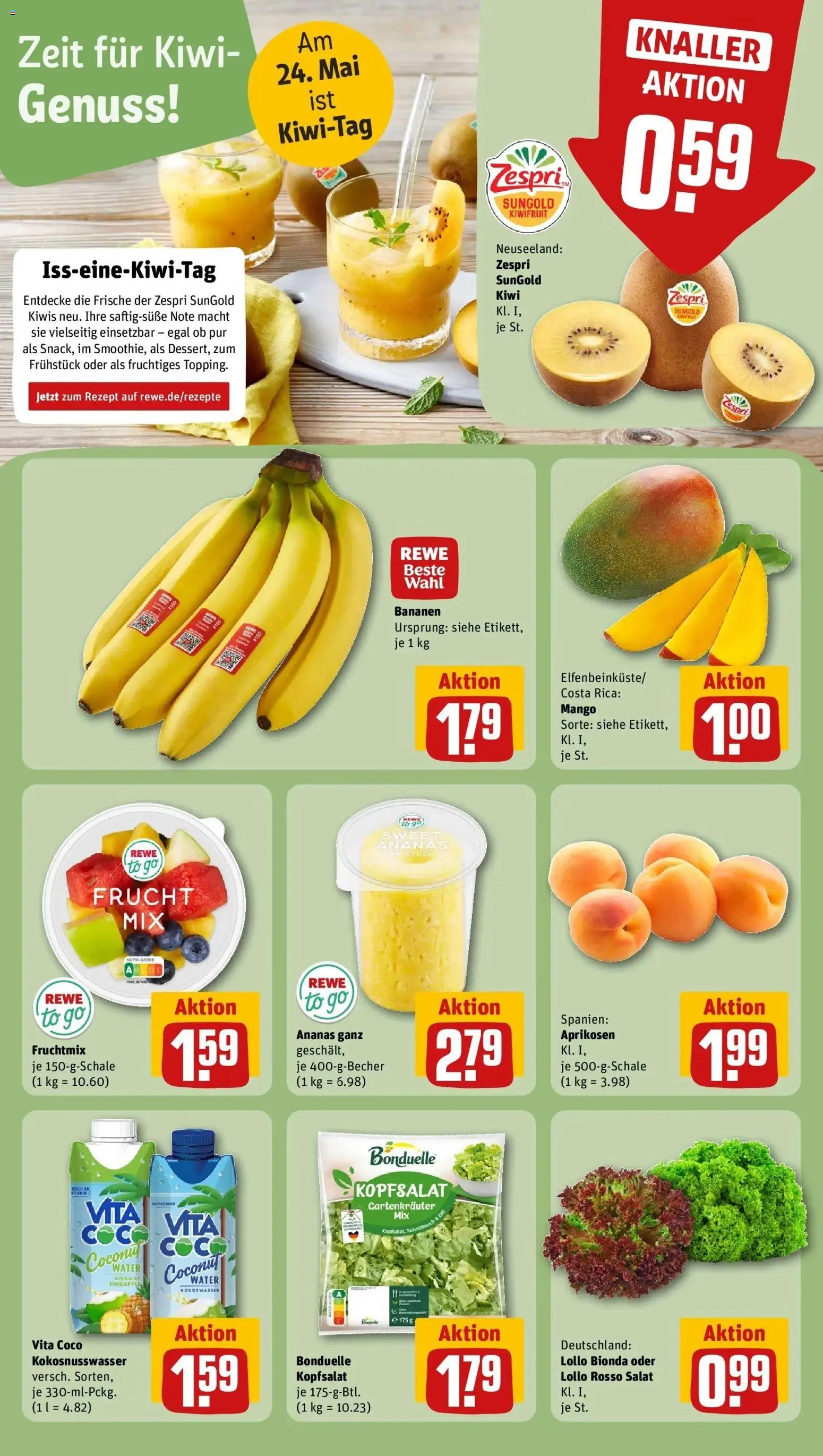 Rewe Prospekt Berlin / Prenzlauer Berg – gültig ab 17.05.2026 | Seite: 10 | Produkte: Bananen, Mango, Kiwi, Salat