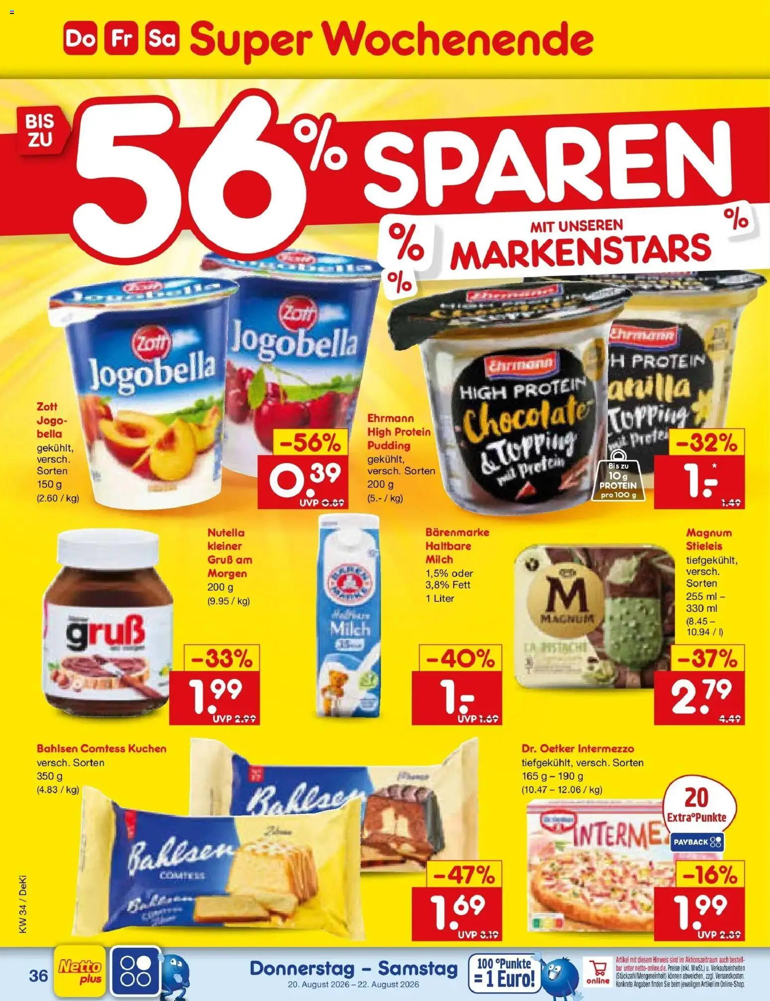 Netto Marken-Discount Prospekt Oberhaid – gültig ab 17.08.2026 | Seite: 56 | Produkte: Milch, Pudding, Nutella, Kuchen