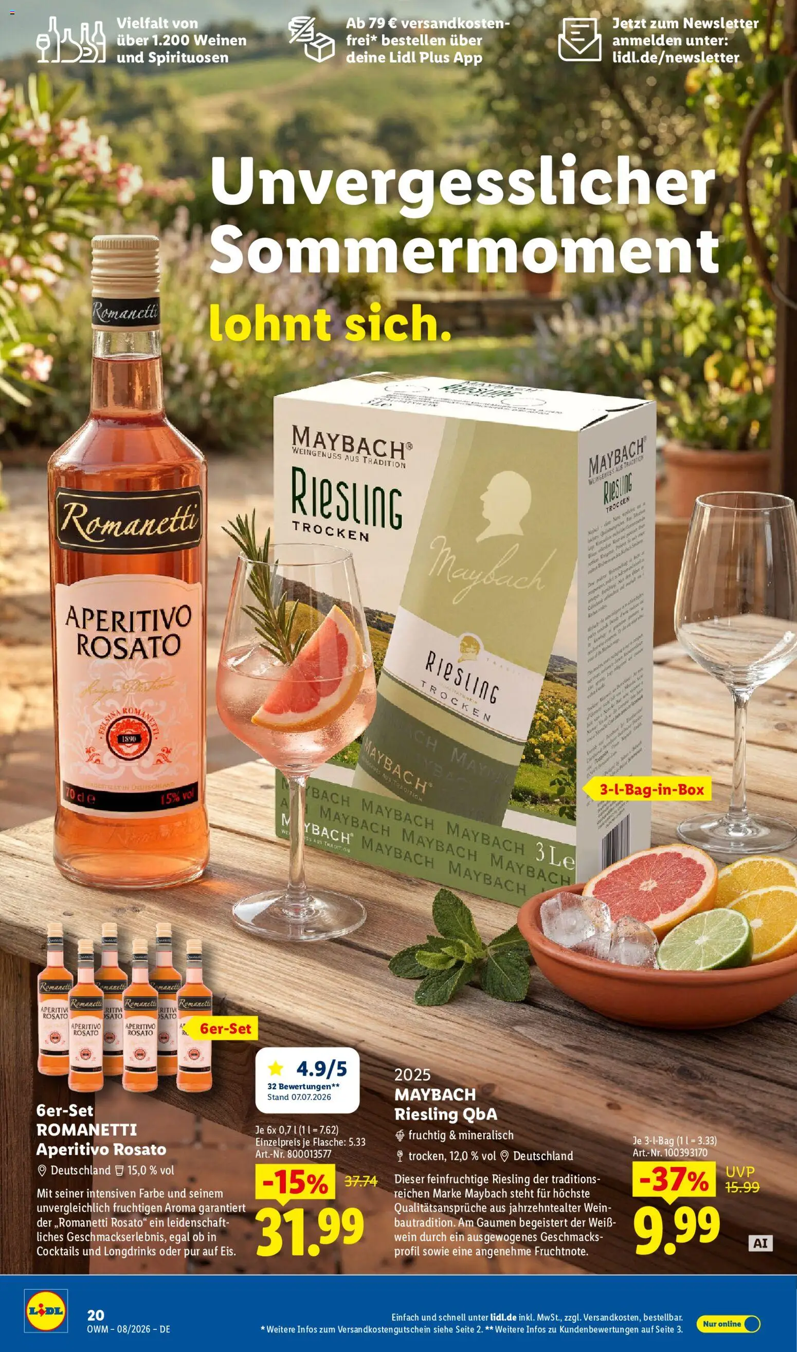 Lidl Prospekt Wein & Spirituosen – gültig ab 01.08.2026 | Seite: 20 | Produkte: Weißwein, Wein