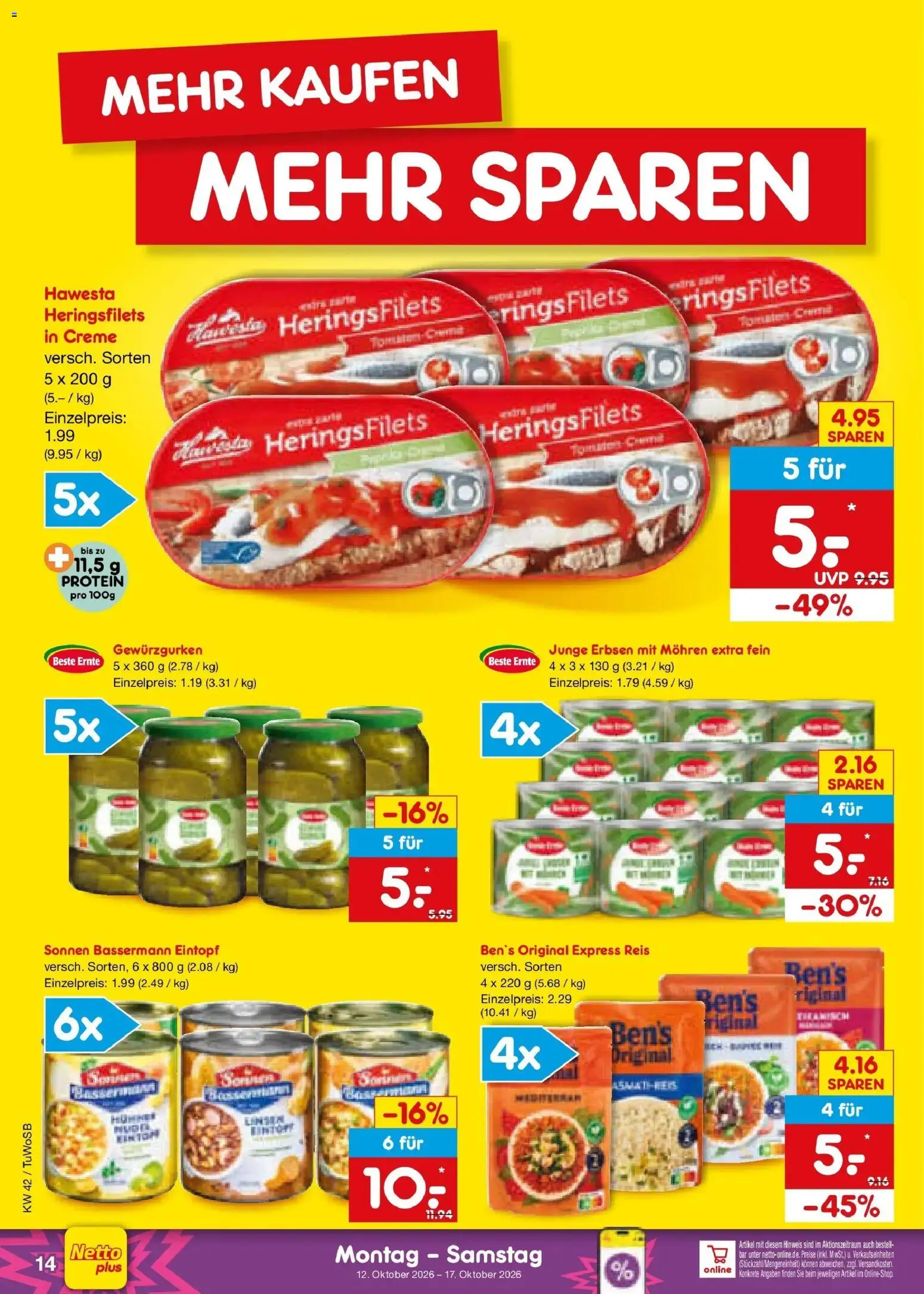 Netto Marken-Discount Prospekt Sindelfingen (ab 12.10.2026) » Angebote | Seite: 16 | Produkte: Creme, Mohren, Reis, Erbsen