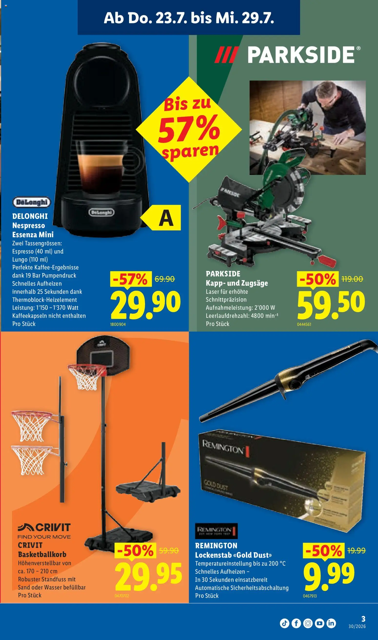 Lidl aktionen Schänis – gültig ab 23.07.2026 | Seite: 3 | Produkte: Lockenstab, Basketball, Wasser