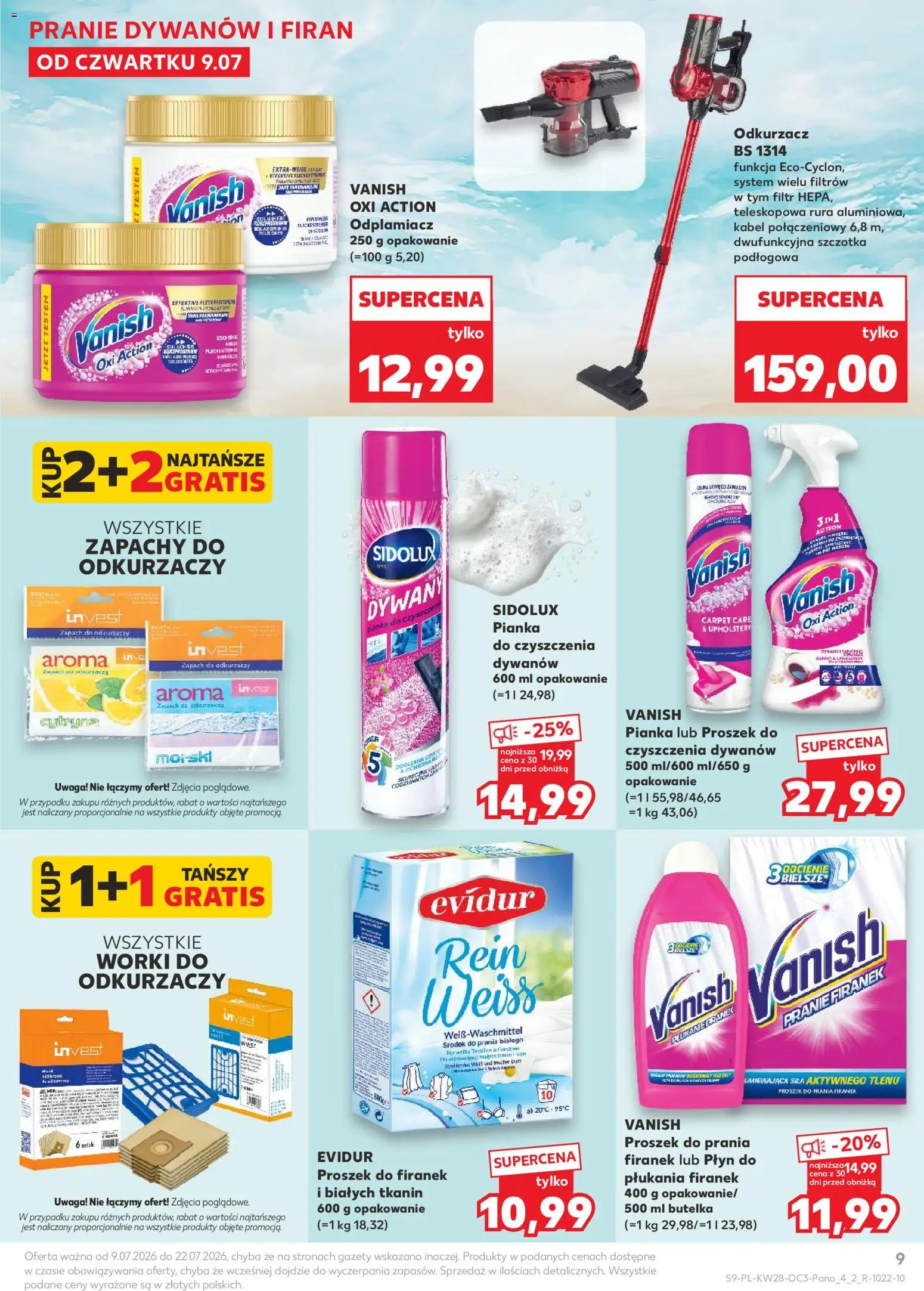Kaufland Polsko leták - Letnie porządki od 09.07.2026 | Strana: 9 | Produkty: Vanish oxi action, Kabel, Sidolux, Vanish