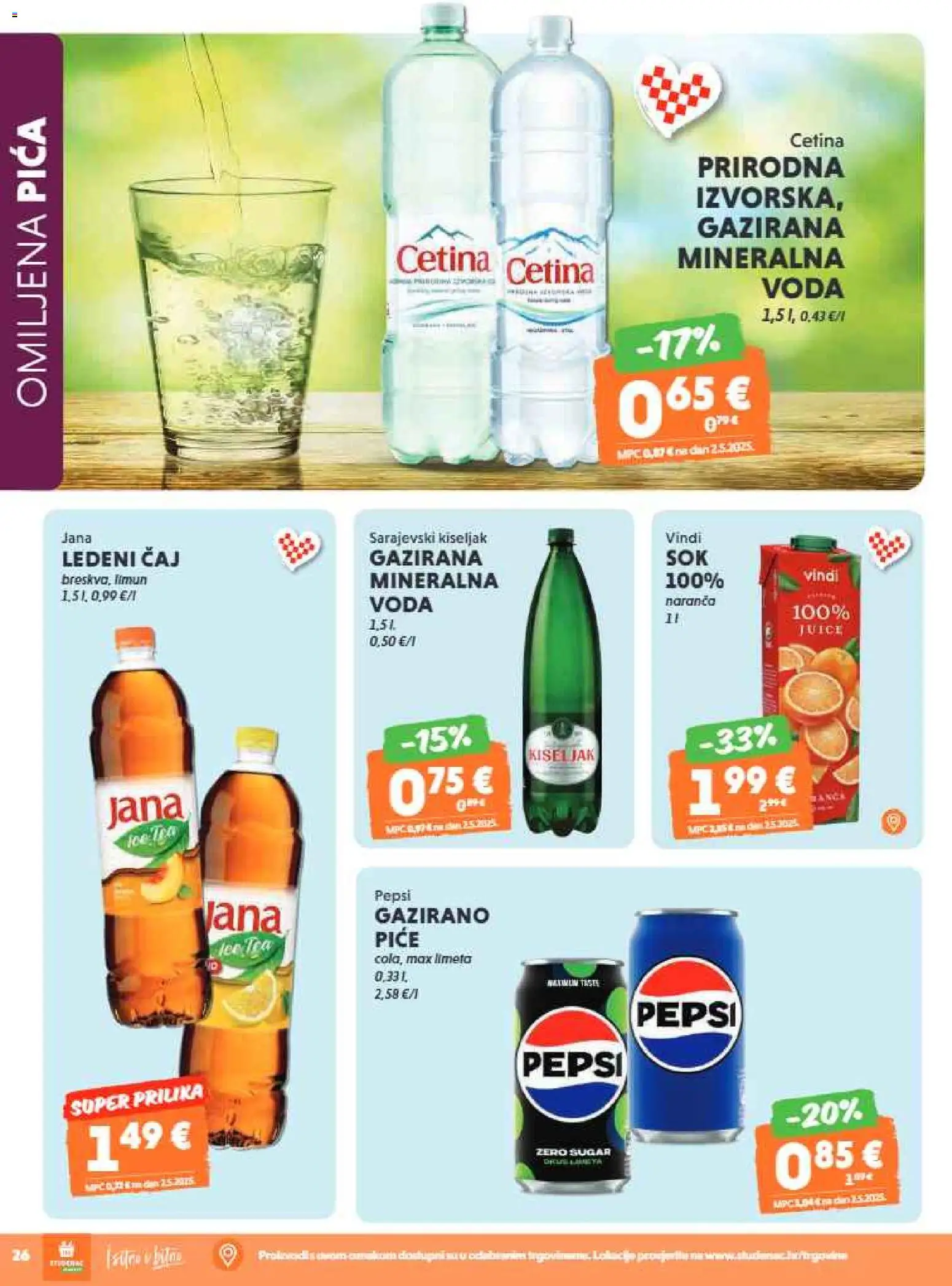 Studenac katalog | vrijedi od 03.06.2026 | Stranica: 26 | Proizvodi: Mineralna voda, Pica, Ledeni čaj, Limun